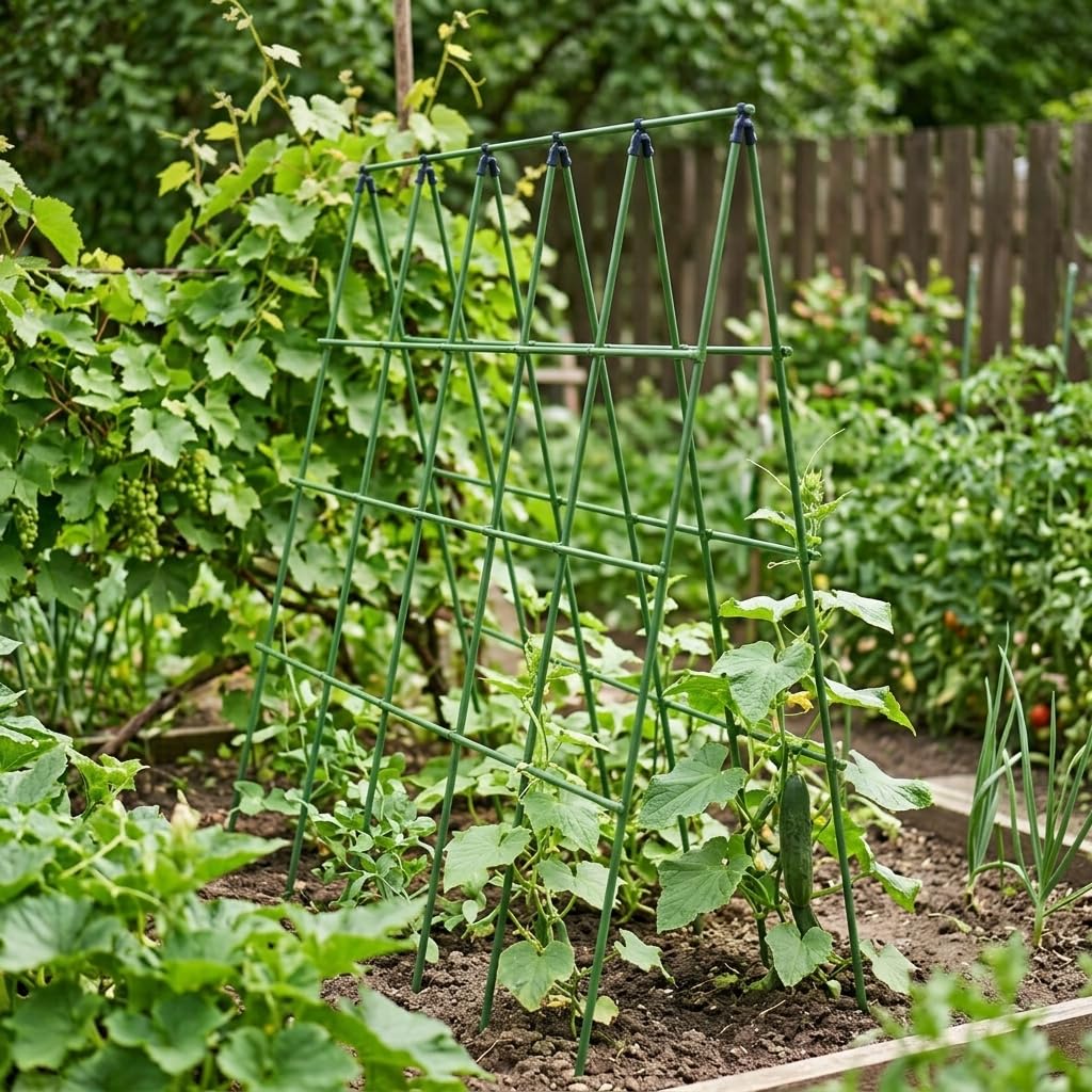 Telaio di Supporto per Colture per Crescita Pomodori Cetrioli Fagioli E Piante Rampicanti Adatto per Orto Balcone Terrazza Uso Agricolo, Verde, Diametro 16mm Lunghezza 120cm