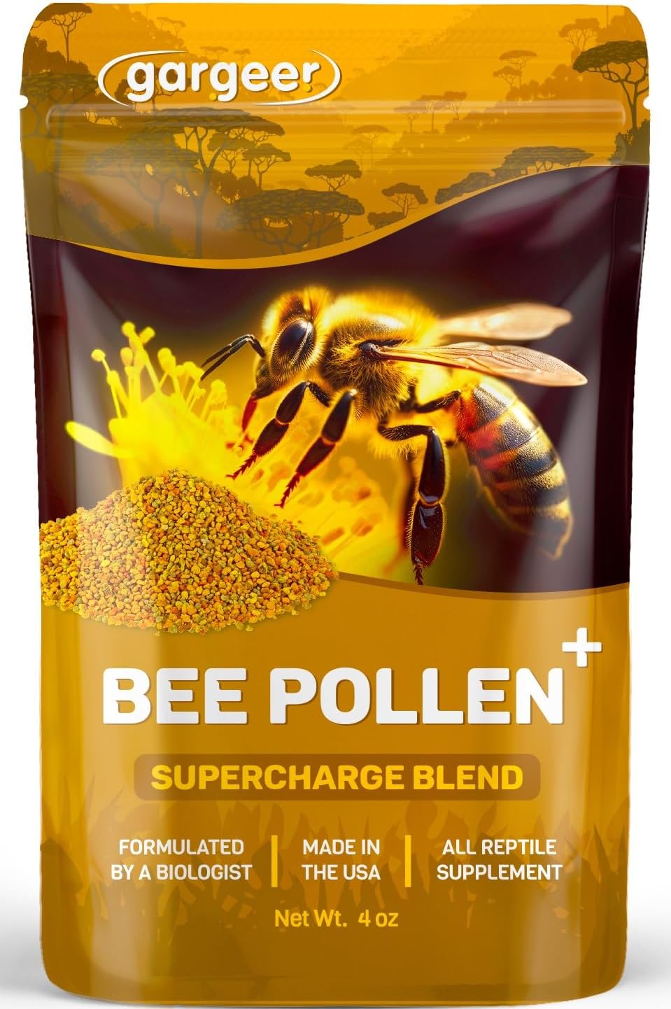 4oz Bee Pollen for The Picky Reptile. Boost Health, Digestion and Skin Regeneration! Enhanced with Real Organic Fruits, Vitamins, Minerals, Amino Acids, and Carotenoids. Made in USA. Enjoy!