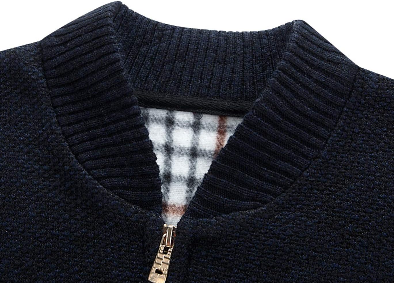 chouyatou Men's Classic Band Collar Full Zip Color-Block Stripe Cable Knitted Cardigan Sweater Coat