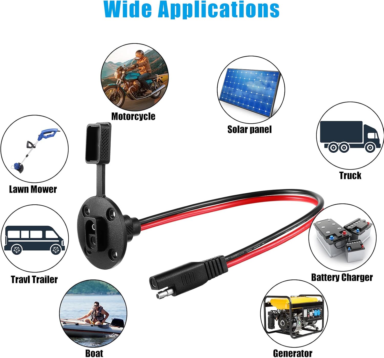 Flutesan 8 Pcs 12 AWG Power Socket Compatible with SAE Sidewall Port SAE Connector Weatherproof Solar Panel Mount Flush Mountable with 32 Screws for Solar Generator Battery Charger