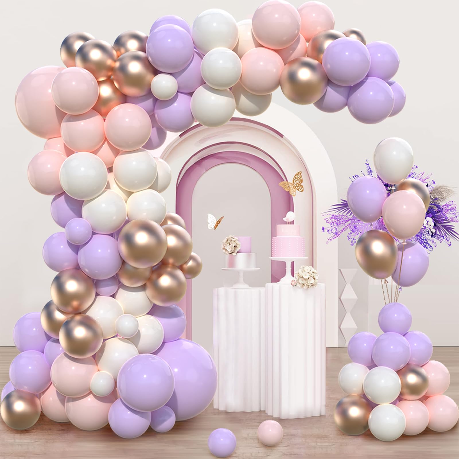 Kit Arco Palloncini Rosa Viola, 97pz Ghirlanda Palloncini Viola Rosa Pastello con Palloncini Lilla Palloncini Oro Rosa Bianco per Decorazioni Compleanno Baby Shower Battesimo Nascita Bimba Matrimonio
