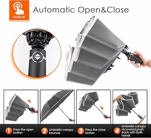 Miniatura 4 de Bodyguard Inverted Umbrella, Large Windproof Umbrellas for Rain & Sun, Compact Umbrella Reverse Umbrella with Reflective Stripe, Teflon Umbrella for