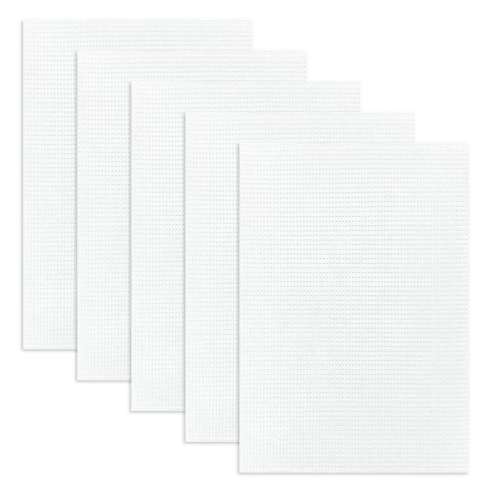 VILITI 5 Pieces White Plastic Sheet, Eye Mesh Fabric Plastic Mesh Canvas Sheets for Embroidery, Needlepoint, Fursuit, Crafts DIY, Knit Crochet Projects (White 20*30cm)