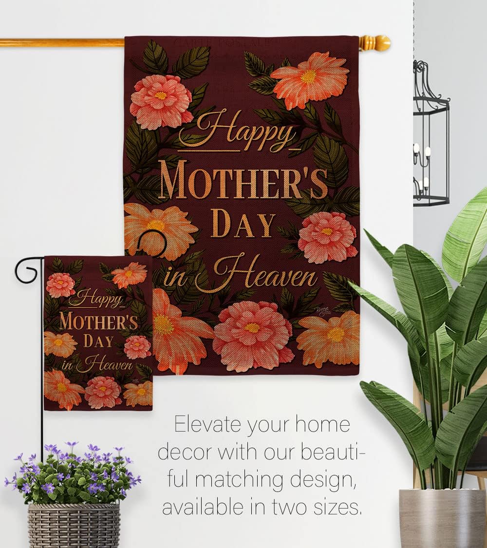 Breeze Decor Miss Heaven Burlap Garden Flag Family Mother's Day Mom Mama Grandma Love Flowers Parent Sibling Relatives Grandparent House Banner Small Yard Gift Double-Sided, Made in USA