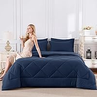 Vista 7 de CozyLux Juego de edredón Queen azul marino – Cama en una bolsa tamaño Queen de 7 piezas, juego de cama suave de lujo para todas las estaciones