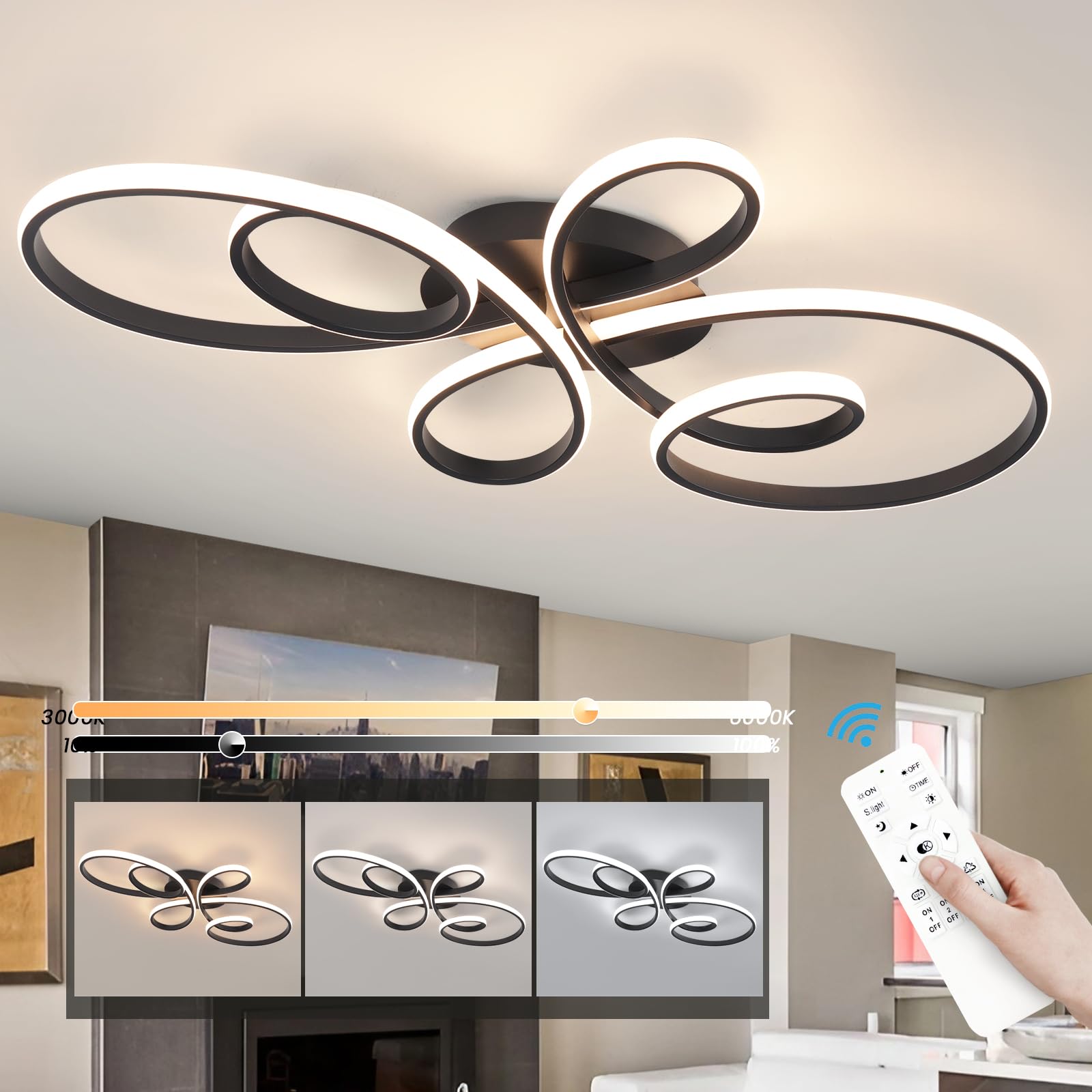 SHIGUANG Modern Ceiling Light, 4-Square Ceiling Light Fixture LED Black - View #6