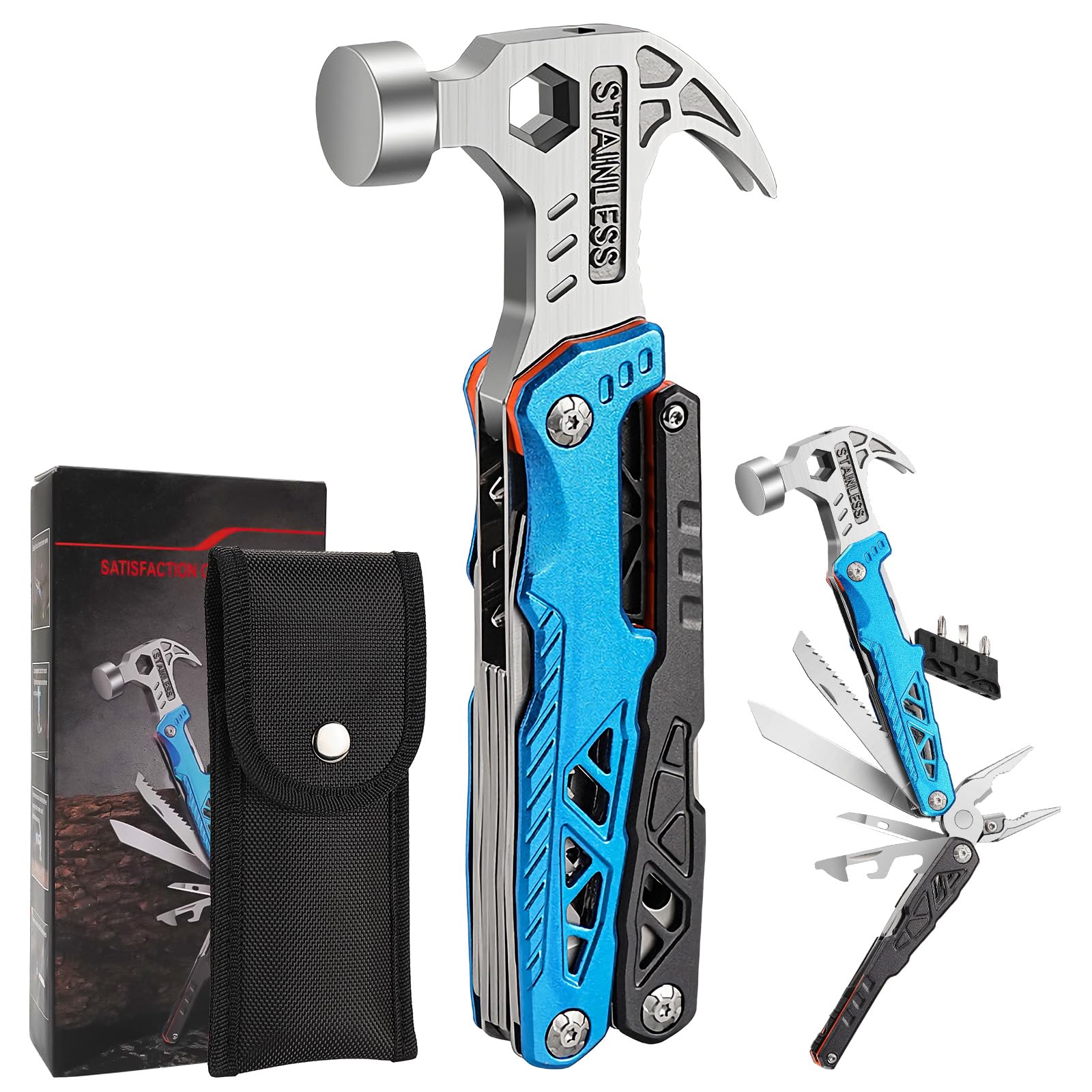 17 in 1 Multitool faltbare Zange(Hammer Blau) | Nylontasche für Outdoor, Wandern, DIY & Reparaturen. Geschenk für Papa & Männer: Geburtstag, Advent, Gadgets, Camping & Mehr