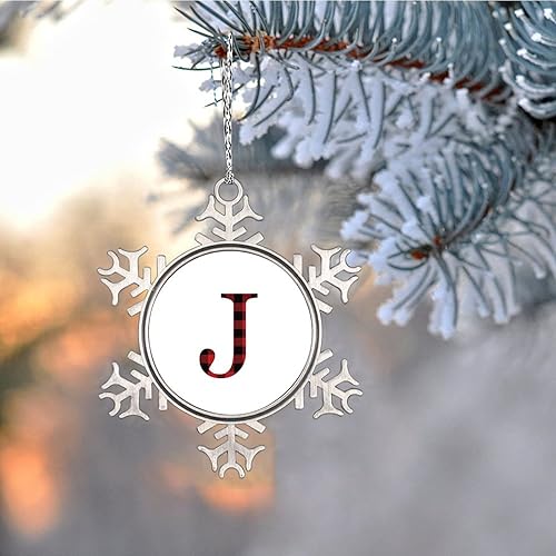 Miniatura 5 de LITTLEGROVE SEEDS Adornos de Navidad con monograma, letra J inicial, adornos para árbol de Navidad, adornos de metal con letras rojas y negras,