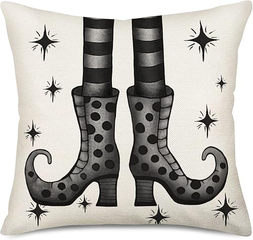 Fundas de almohada de Halloween de 16 x 16 pulgadas, almohadas decorativas para decoración de Halloween para interiores con diseño de bruja mágica,