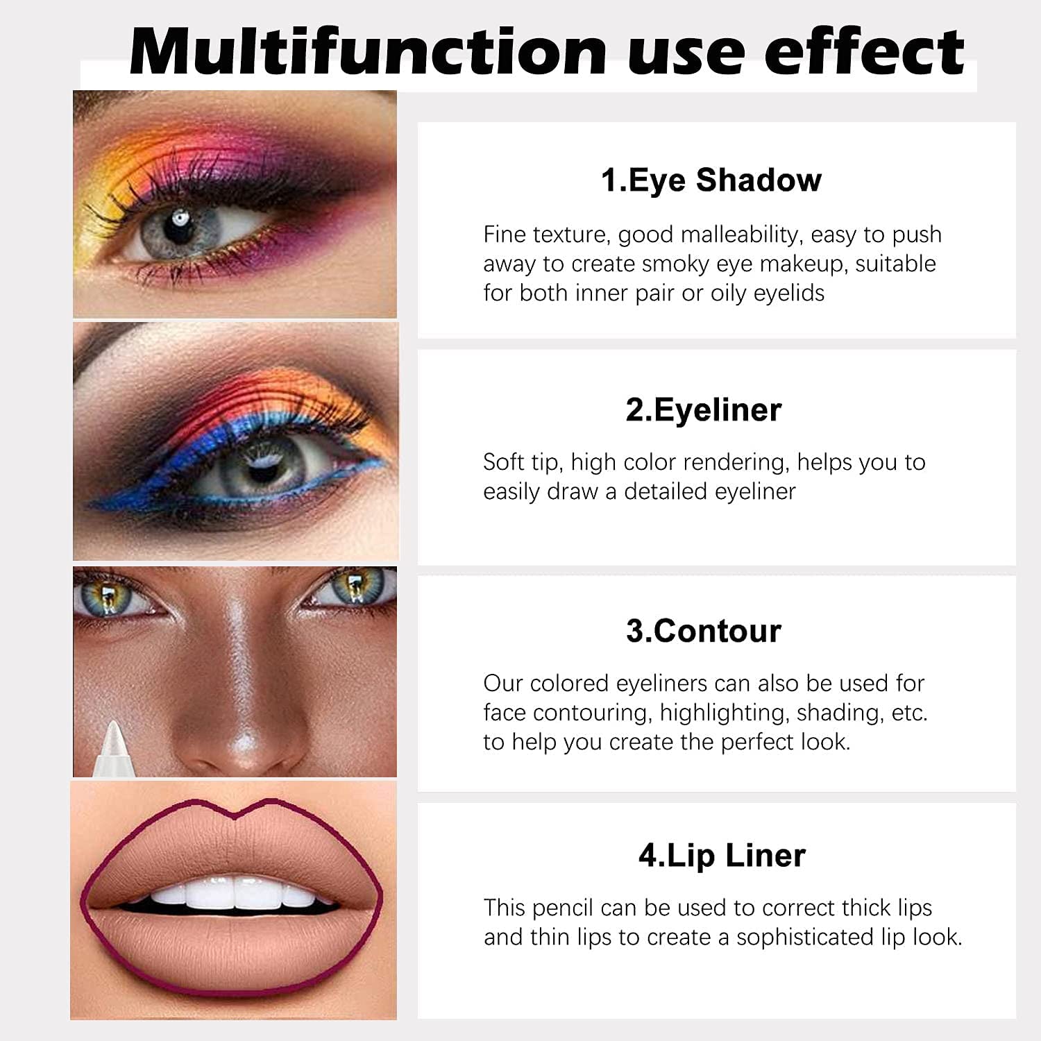 Gel colorato Glitter Eyeliner Pencils Set, Eyeliner Liners & Shadow Matita Makeup Eyeliner Colorato Kit 12 Count (Set05)