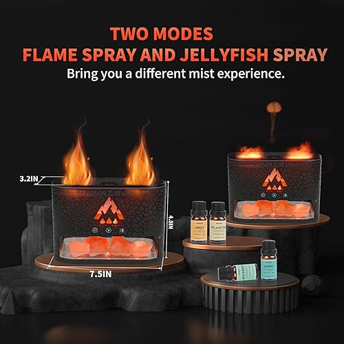 Miniatura 3 de BOHOFAM Difusor de aroma de sal del Himalaya y humidificador de aire con 2 modos de niebla de llamamedusa, difusor de aceite esencial con 6 luces de