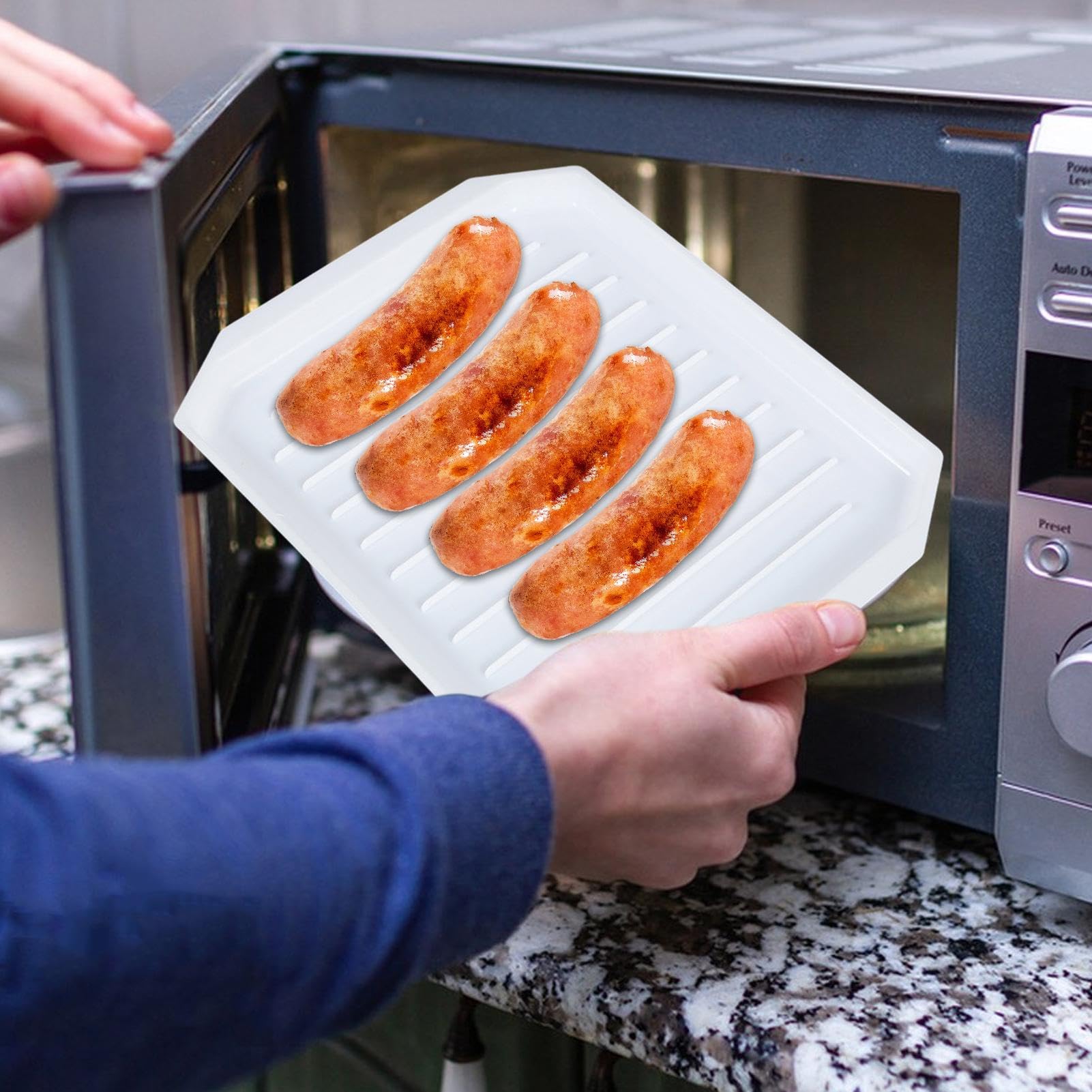 Vassoio Per Pancetta Microonde Con Coperchio Antischizzo, Superficie Scanalata Per Drenare Il Grasso, Senza BPA, Adatto A Microonde, Facile Da Pulire