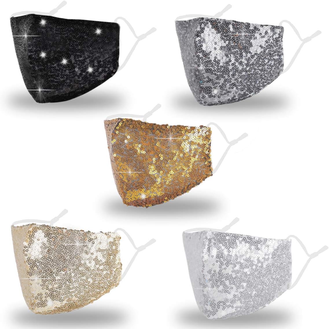 Sequin Bling Face Mask with Adjustable Ear Loops for Women Sparkle Glitter Cover Diamond Bedazzled Crystal Decorative Covering Fashion Pretty White Washable Reusable Protection Designer Madks Facemask