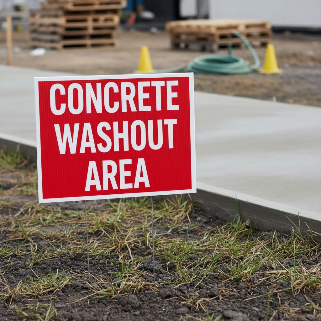 VictoryStore Concrete Washout Area Yard Signs, 2-Sided Set of 4, 18"x24", Weatherproof, Includes Stakes