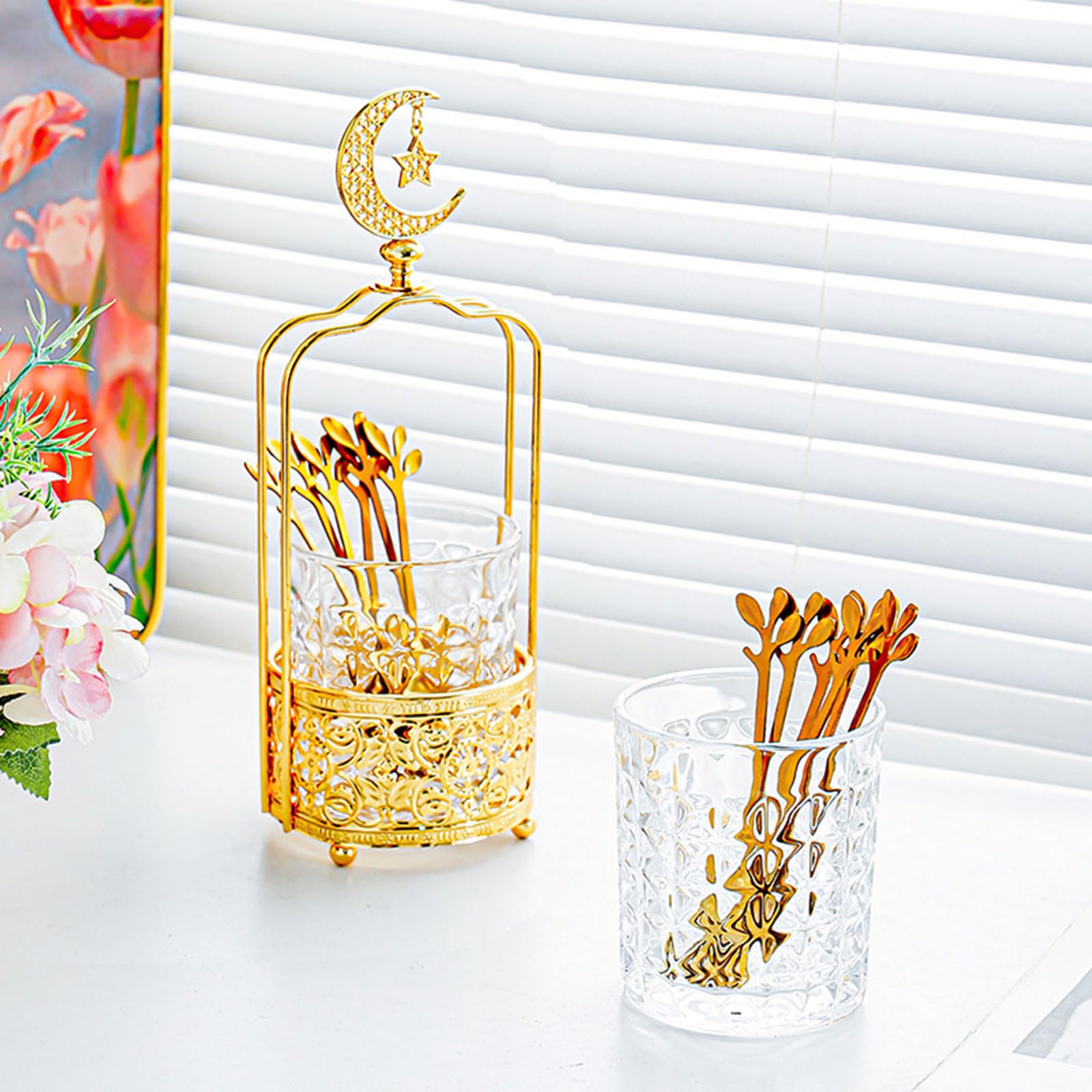 Fourchettes À Fruits Cuillères À Café avec Support De Rangement, Fourchettes À Dessert Salade en Acier Inoxydable, Accessoires De Cuisine Décoratifs pour La Fête