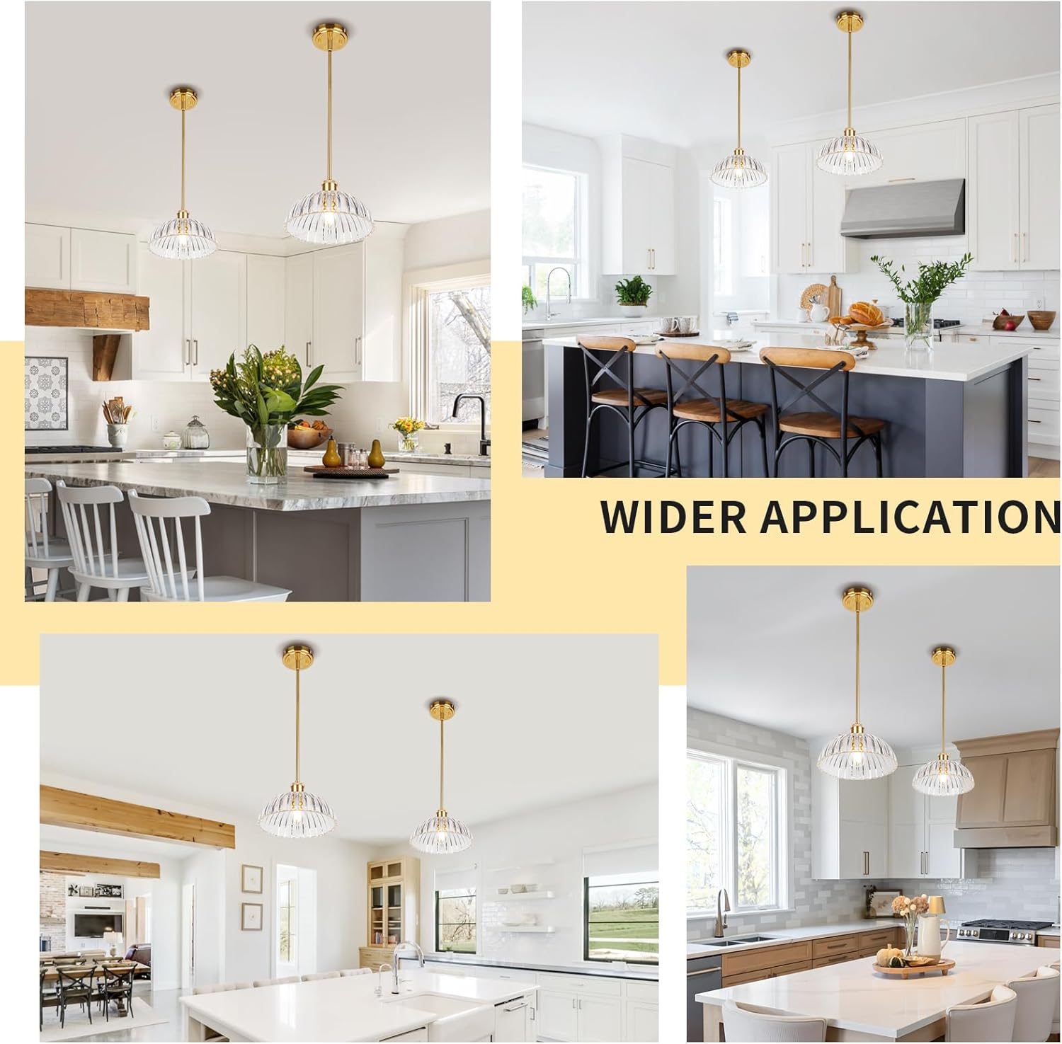JYO 10" Gold Pendant Light, Vintage Single Pendant Light Fixtur with Ribbed Glass, Pendant Light for Kitchen Island Bedroom Hotel Living Room