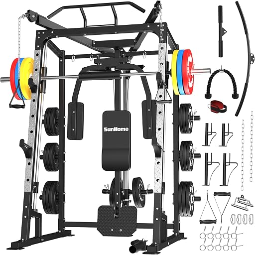 SunHome Smith Machine, 2000LBS Power Cage Squat Rack with Smith Bar, LAT Pull-Down Systems, Cable Crossover Machine for Home Gym (ASIN B0CDL414LW), rank #8 by monthly sales volume for 'Smith Machine' on Amazon