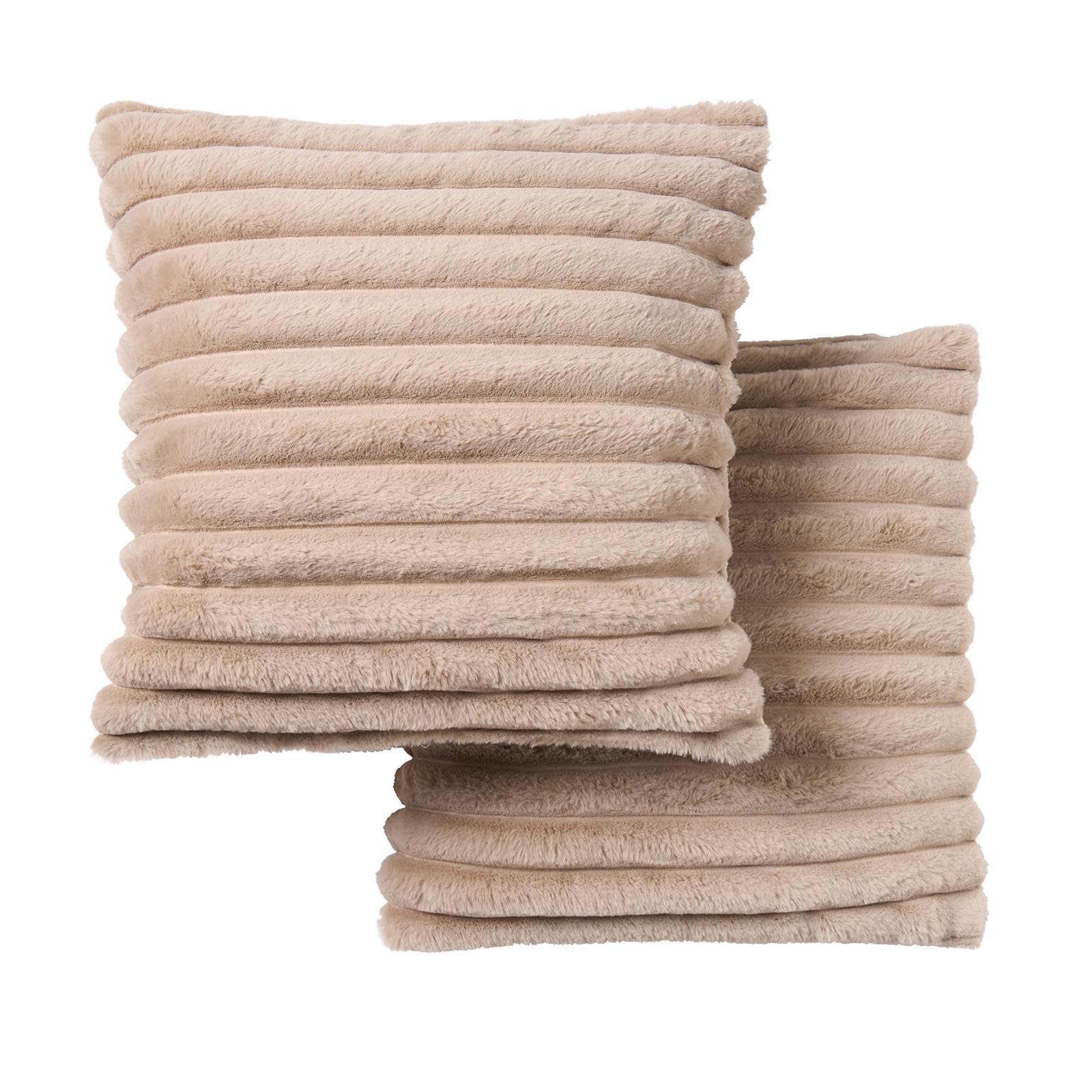 Ohs Mink Cushion Covers 45 X 45 Set Of 2 Thick Ribbed Faux Fur Decorative Square Throw Pillow Cover With Invisible Zipper Sofa Cushion Covers Home Decor For Living Room Bedroom,