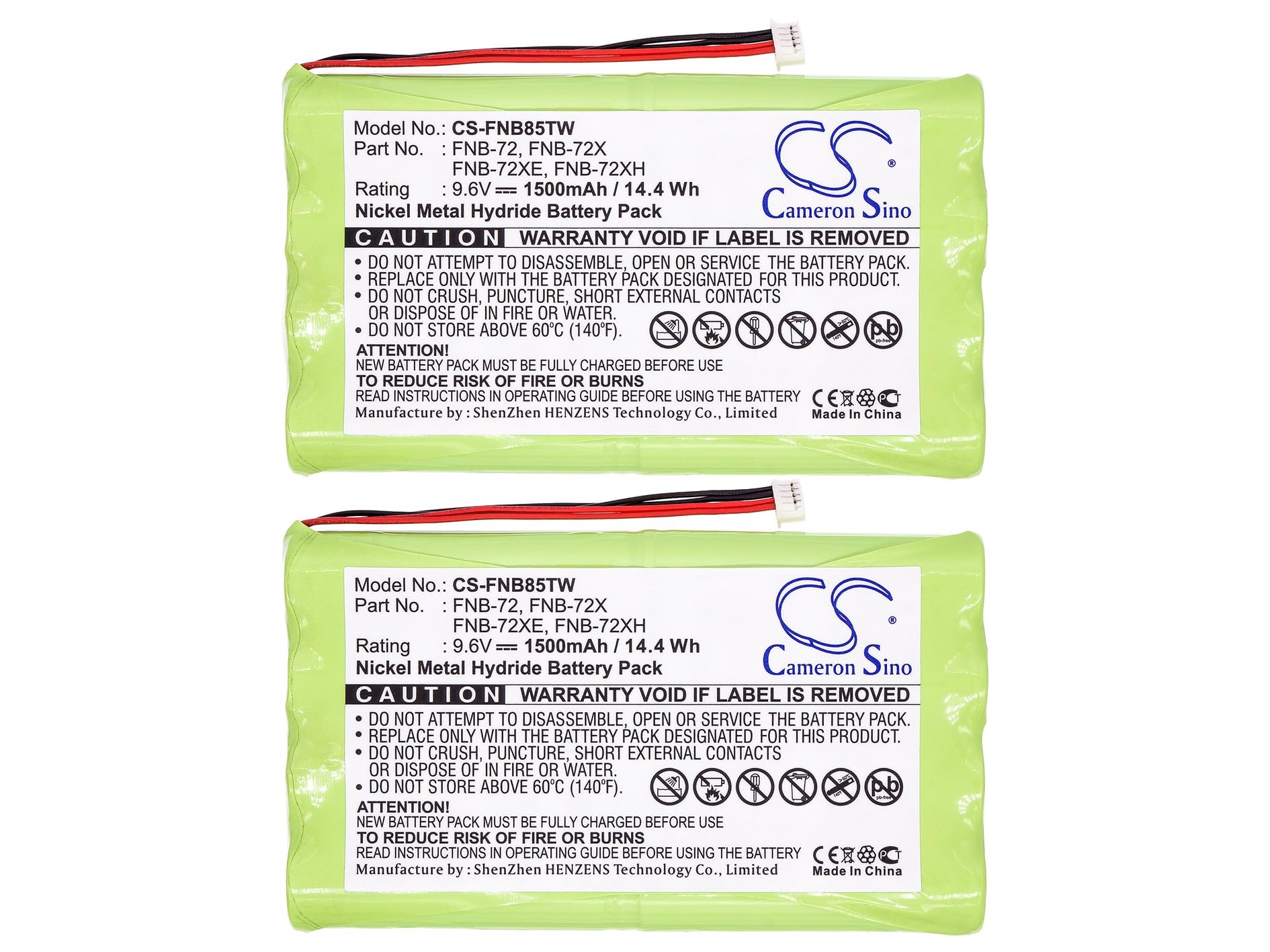 2PCS 1500mAh/9.6V FNB-72, FNB-72x, FNB-72xe, FNB-72xh, FNB-72xx, FNB-85 Replacement Battery for FT-817, FT-817ND Ni-MH