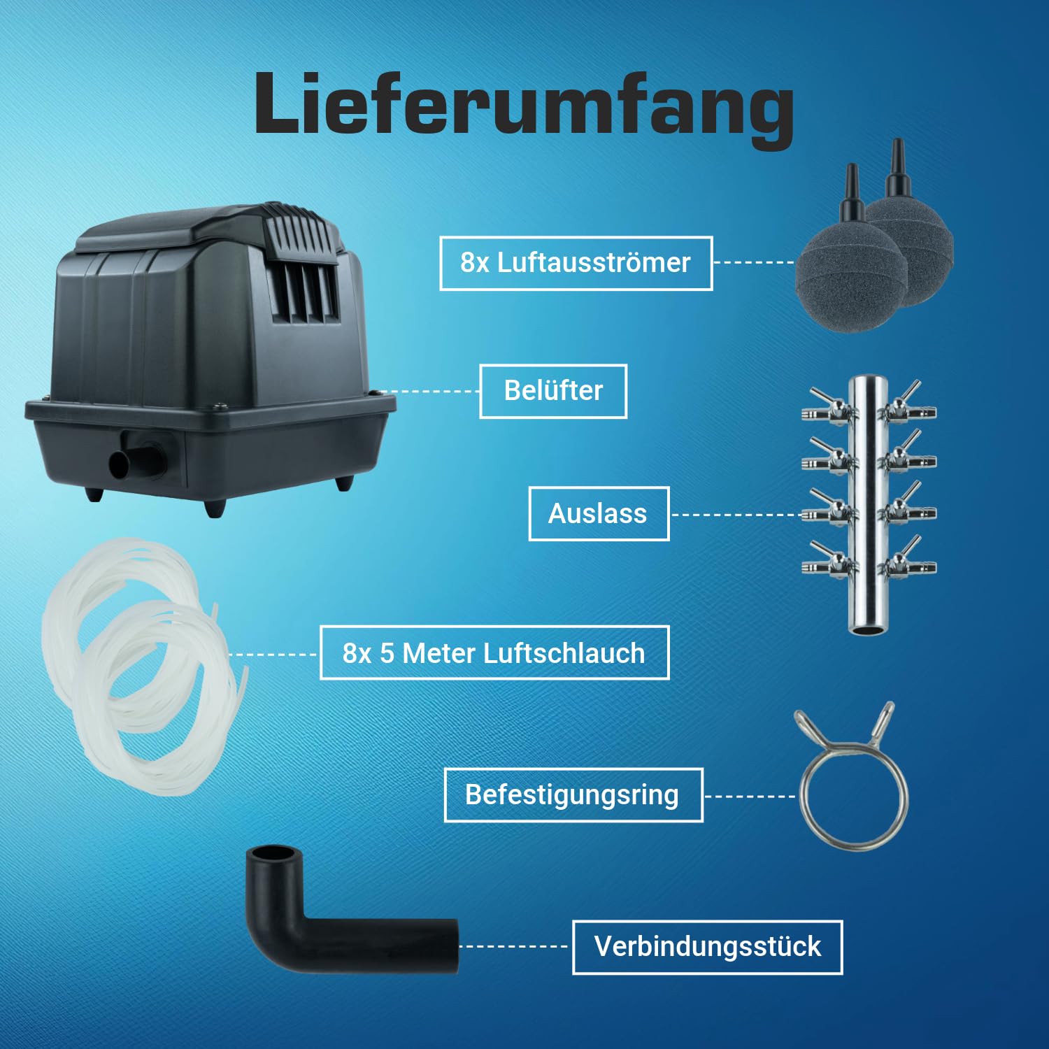 Teichbelüfter 3600 L/H stufenlos regulierbar, 35 Watt Sauerstoffpumpe für Teich, Membranpumpe 60 L/Min, Teichbelüftung, Luftpumpe Teich, Belüfterpumpe für Gartenteiche, Teichbelüftungspumpe