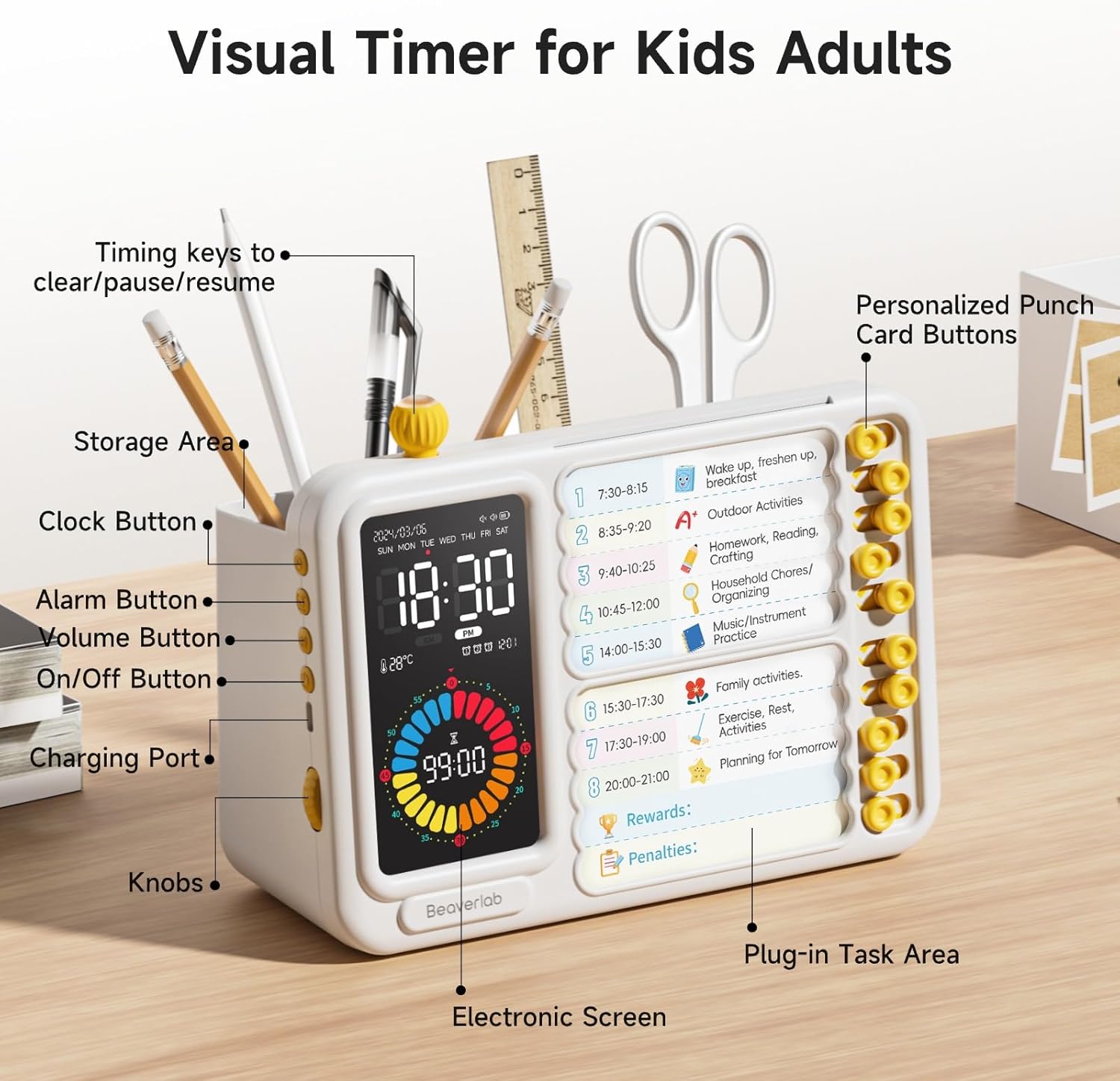 Visual Timer for Kids Adults, ADHD Timer with Planning Board for Schedules, Task Timer Toddler Visual Timer Silent Time Timer for Home Classroom