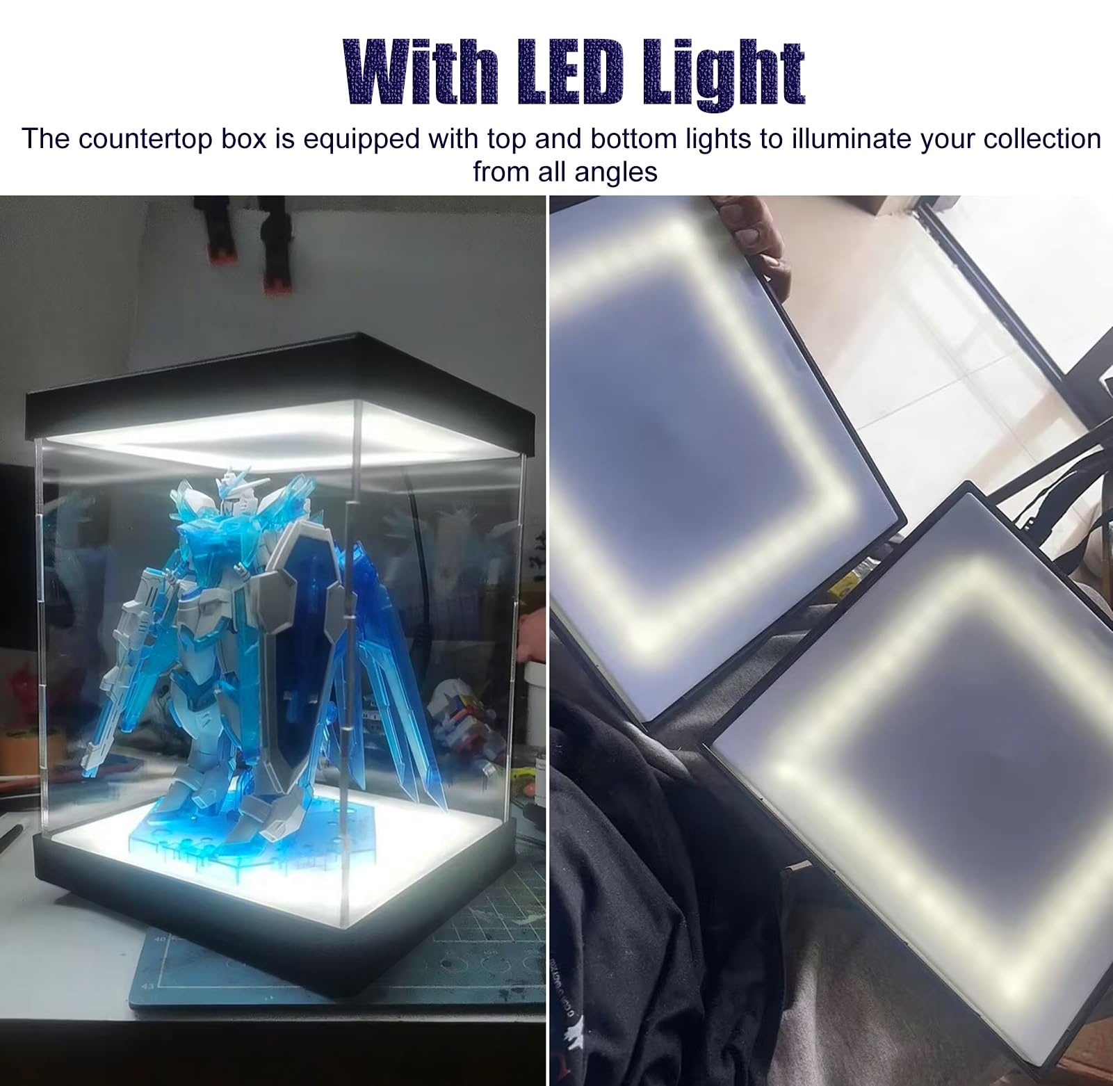 Urna Metacrilato Vitrinas de Acrílico Transparente Iluminadas para Maquetas, Vitrina Antipolvo con Base y Tapa Iluminadas, Caja de Cristal Alternativa para Miniaturas/ Juguetes(15x25xH20cm/6x10x8")