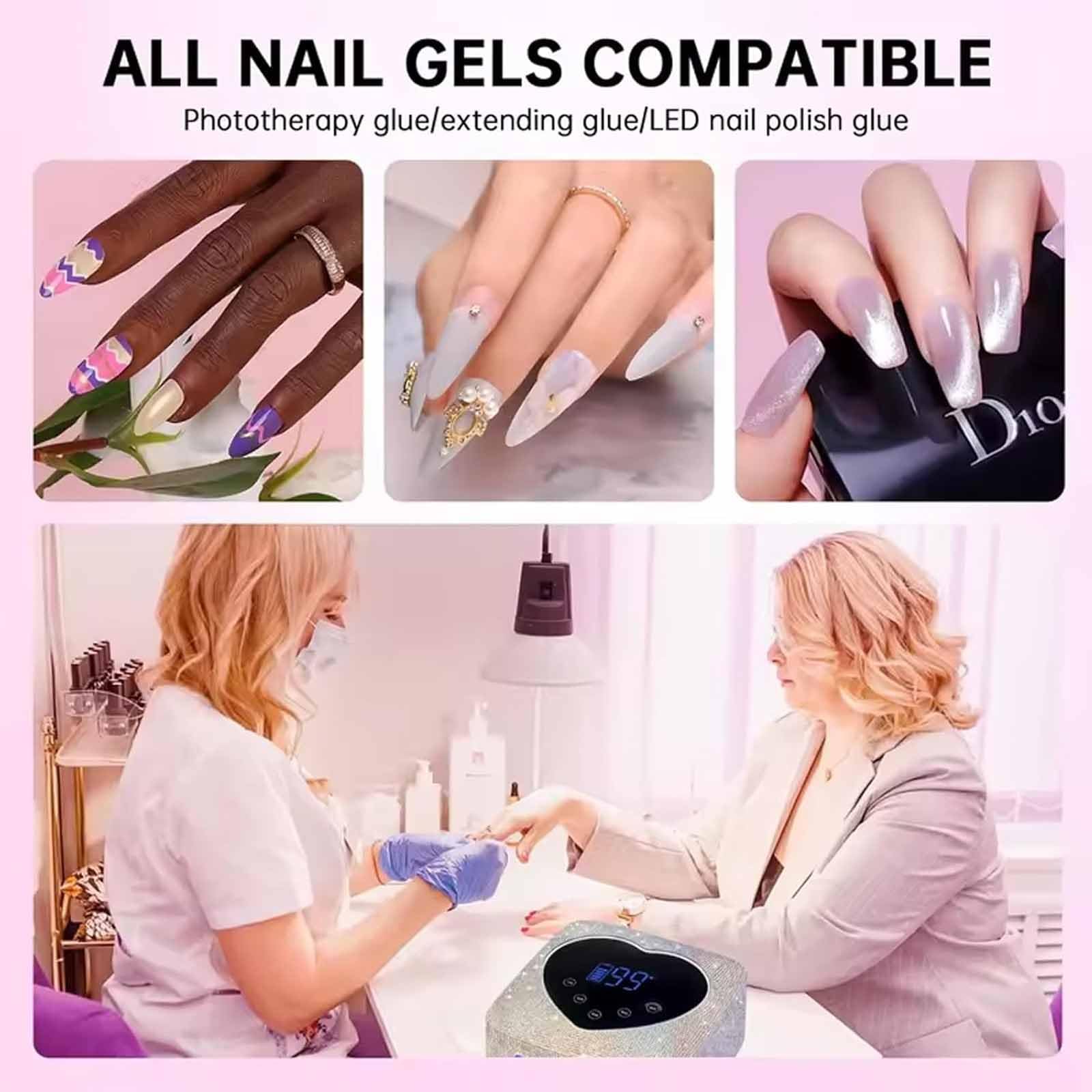 ERICAT Luz Brillante para Secador De Uñas, Lámpara De Uñas Recargable De 72 W con 5 Temporizadores Y Pantalla Digital Táctil LED Grande, Sensor Automático Y Curado De Secado Rápido