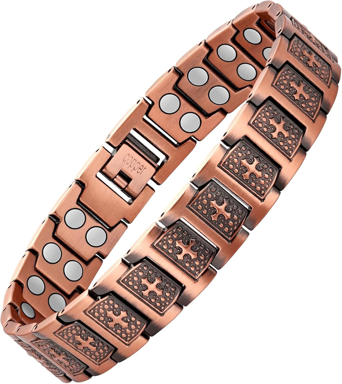 Feraco Copper Cross Bracelet for Men,Magnetic Therapy Bracelet Copper Jewelry with Powerful 3800 Gauss Magnets