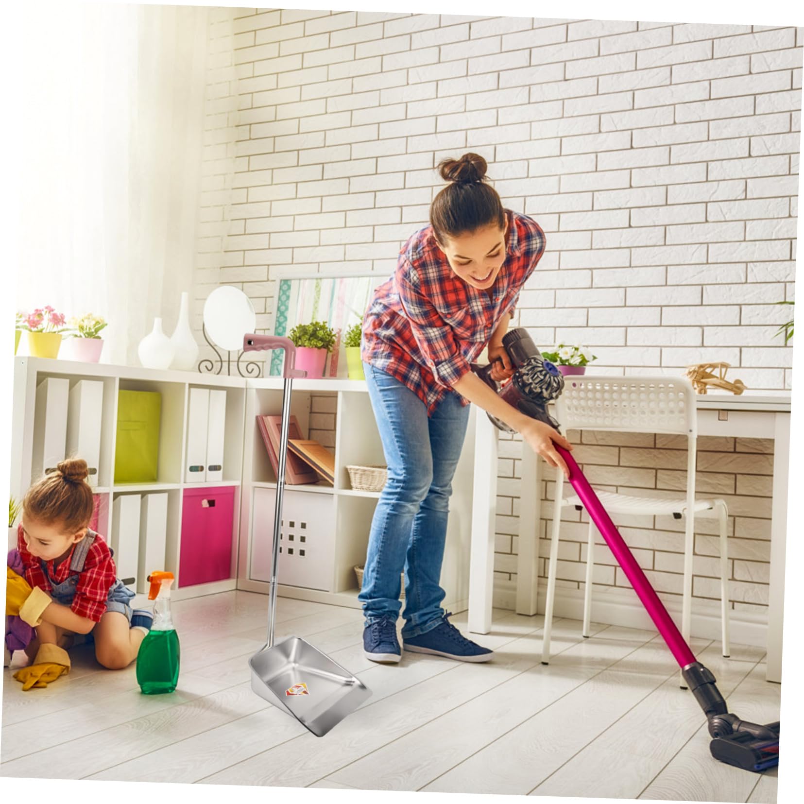 PRETYZOOM Recogedor Con Mango Largo: Recogedor Vertical Metal Resistente Recogedor Pie Con Mango Largo Recogedor Pala Acero Inoxidable Para El Vestíbulo Del Hogar Tienda Garaje