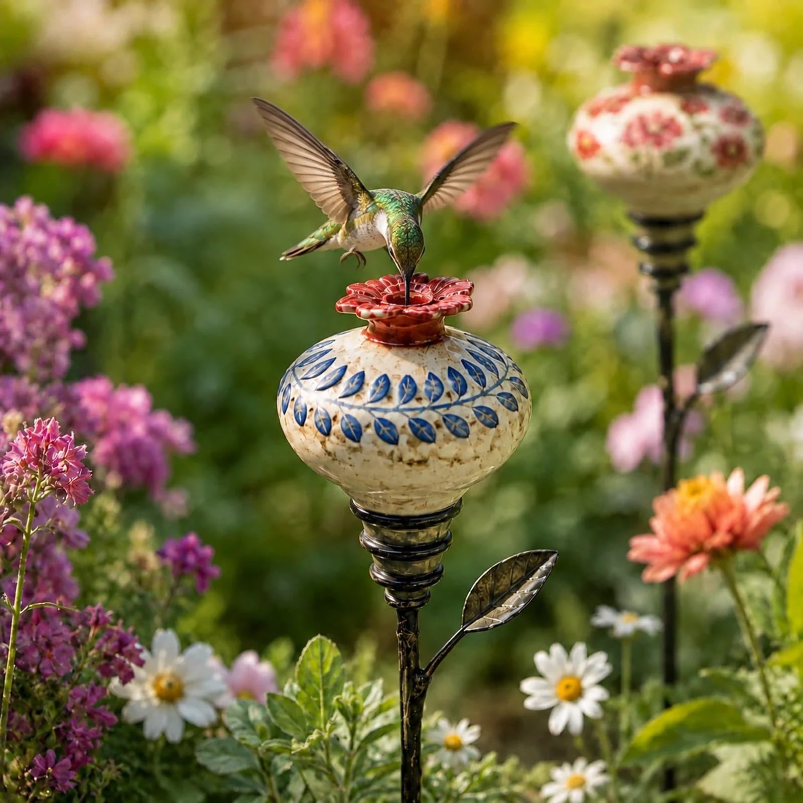 3 Pezzi Mangiatoia da Giardino con Vintage Dipinto a Mano per nti Degli Uccelli, Aiuole