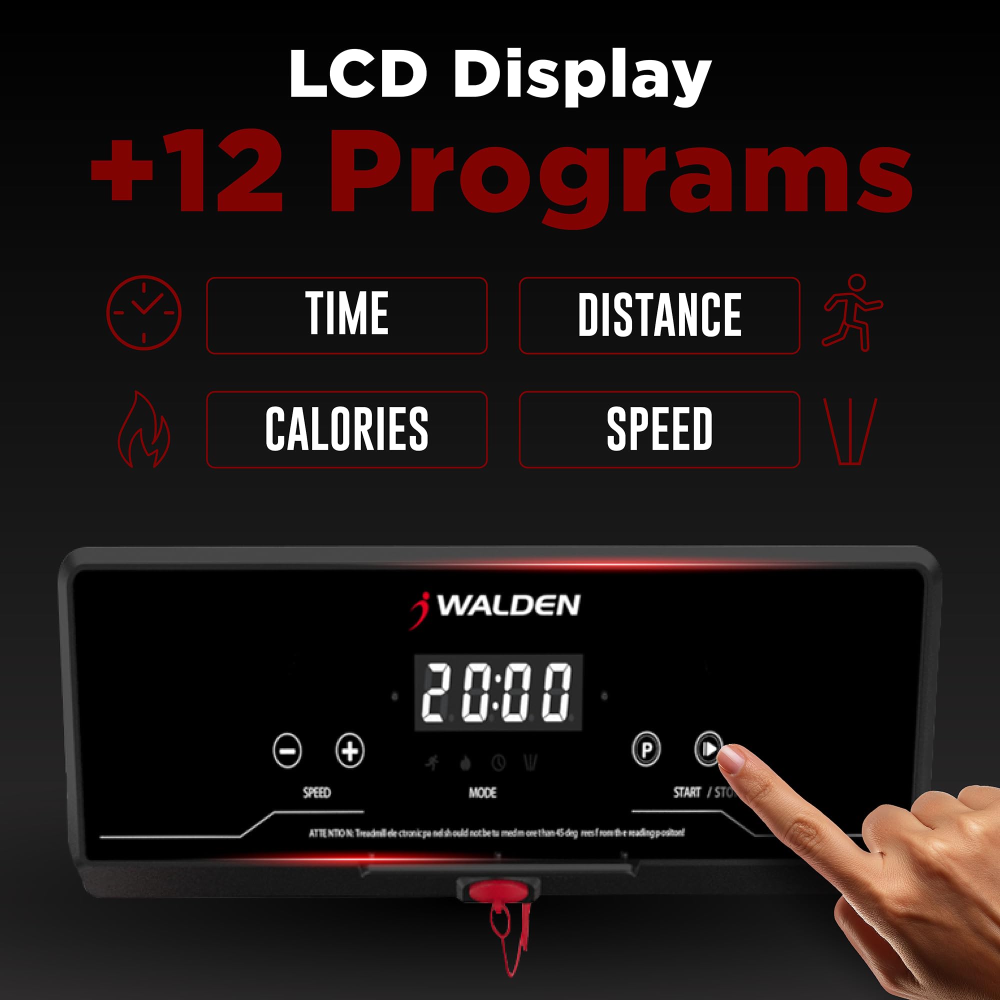 Walden Sports Folding Electric Treadmill with Handle - Portable Running Machine LCD Screen - 6.2mp/h Adjustable Speed