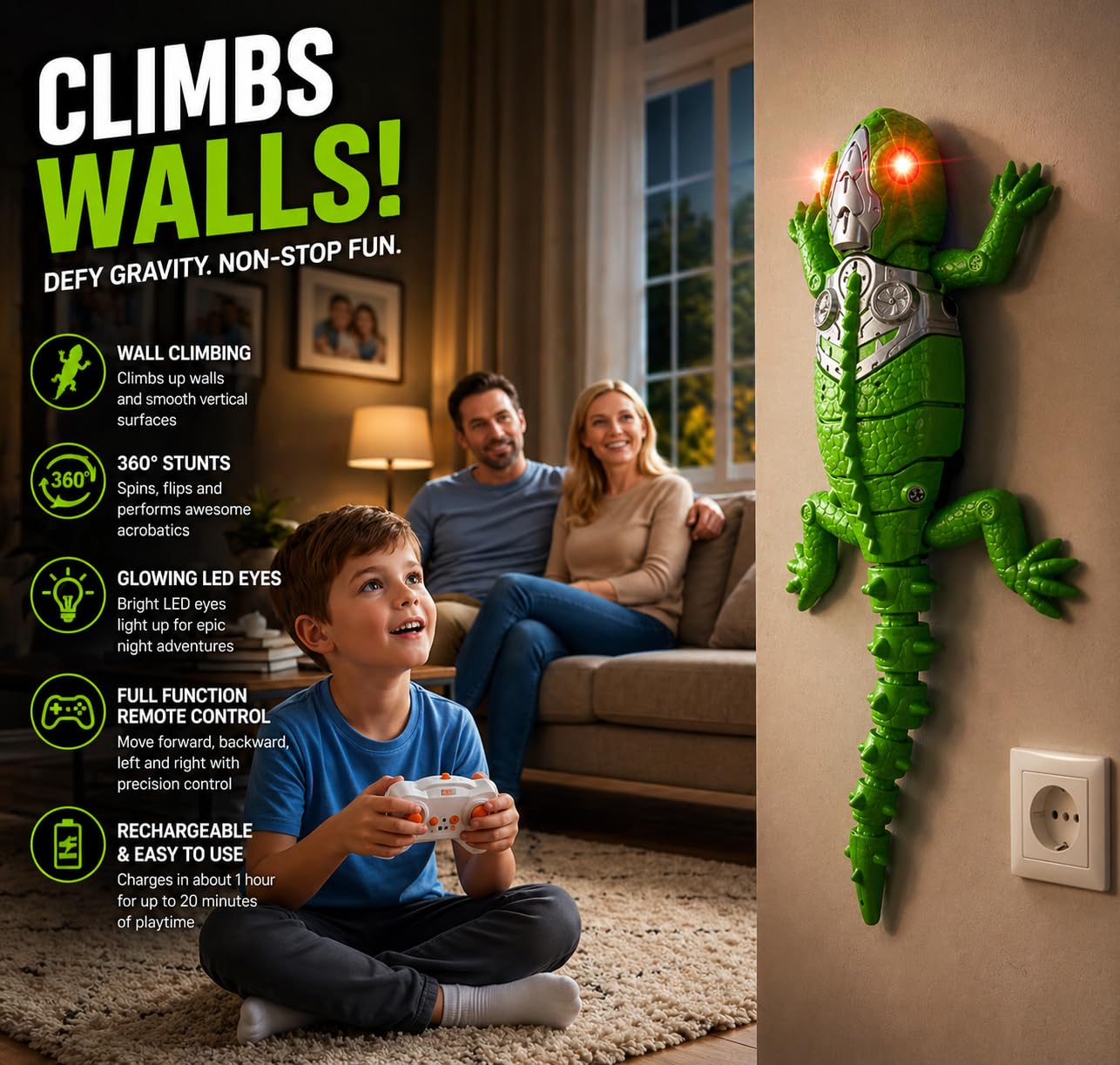 Gecko Ferngesteuertes Klettertier – Realistische ferngesteuerte Eidechse, Bewegung an Wänden und Glas, interaktives Spielzeug für Kinder – CLIMBKO