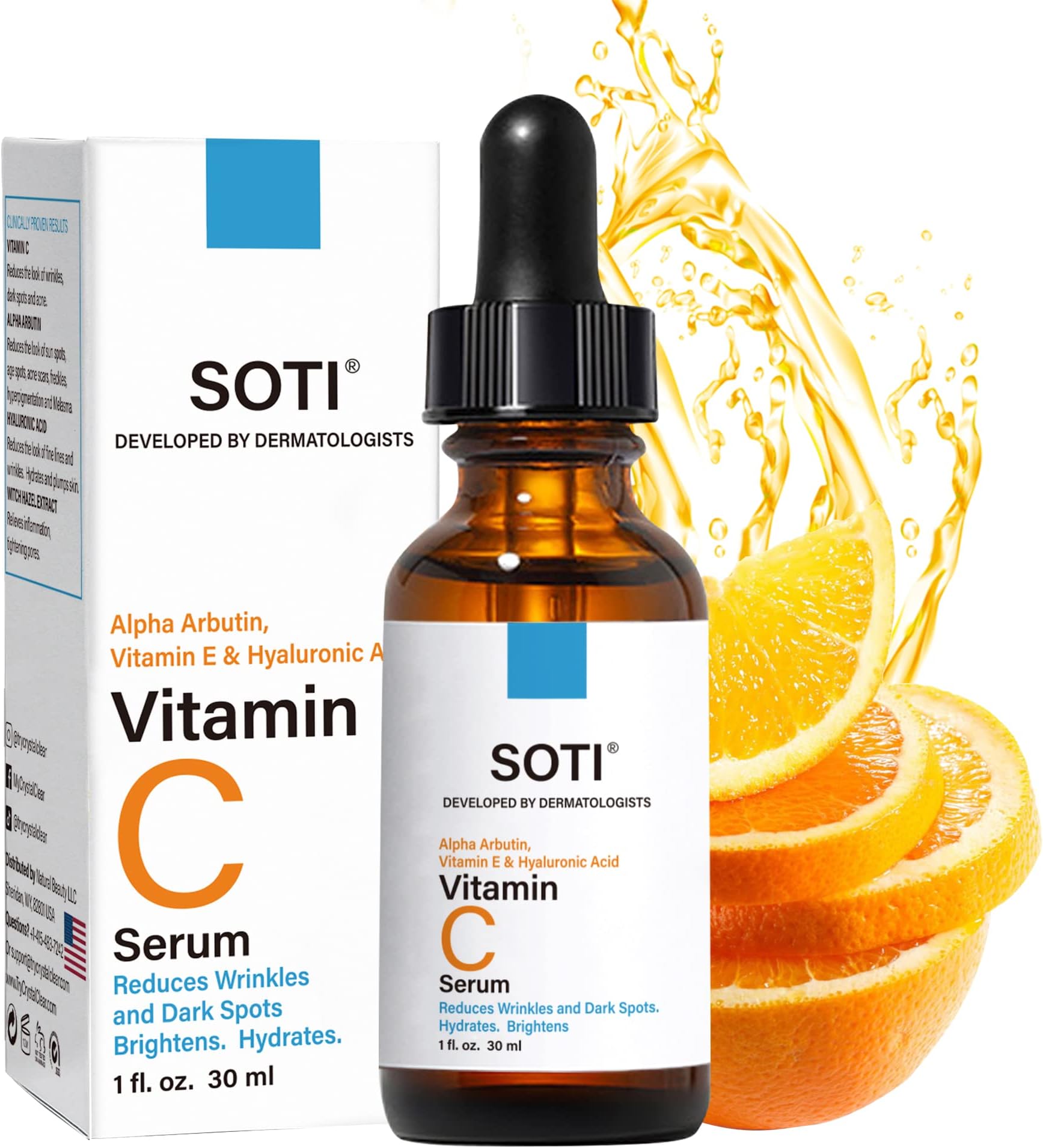 Vitamin C Face Serum 20%, Hyaluronic Acid, Alpha Arbutin and Vitamin E, Anti Aging for Dark Spots, Wrinkles & Acne, Brightens Skin Tone, Restores Radiance, 1 fl.oz. 30ml