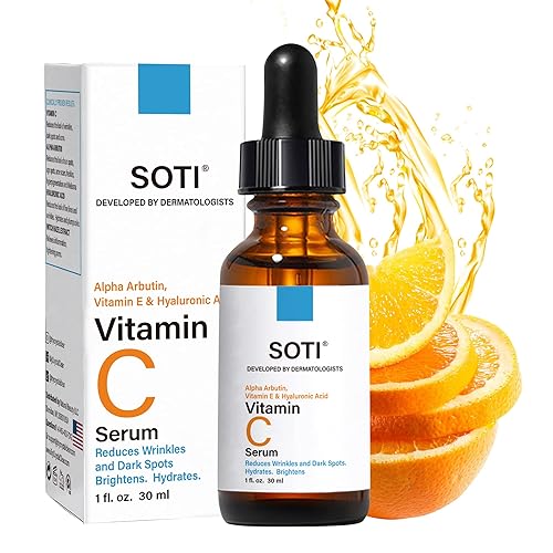 Suero facial con vitamina C con ácido hialurónico, alfa arbutina y vitamina E, antienvejecimiento para manchas oscuras, arrugas y acné, ilumina el