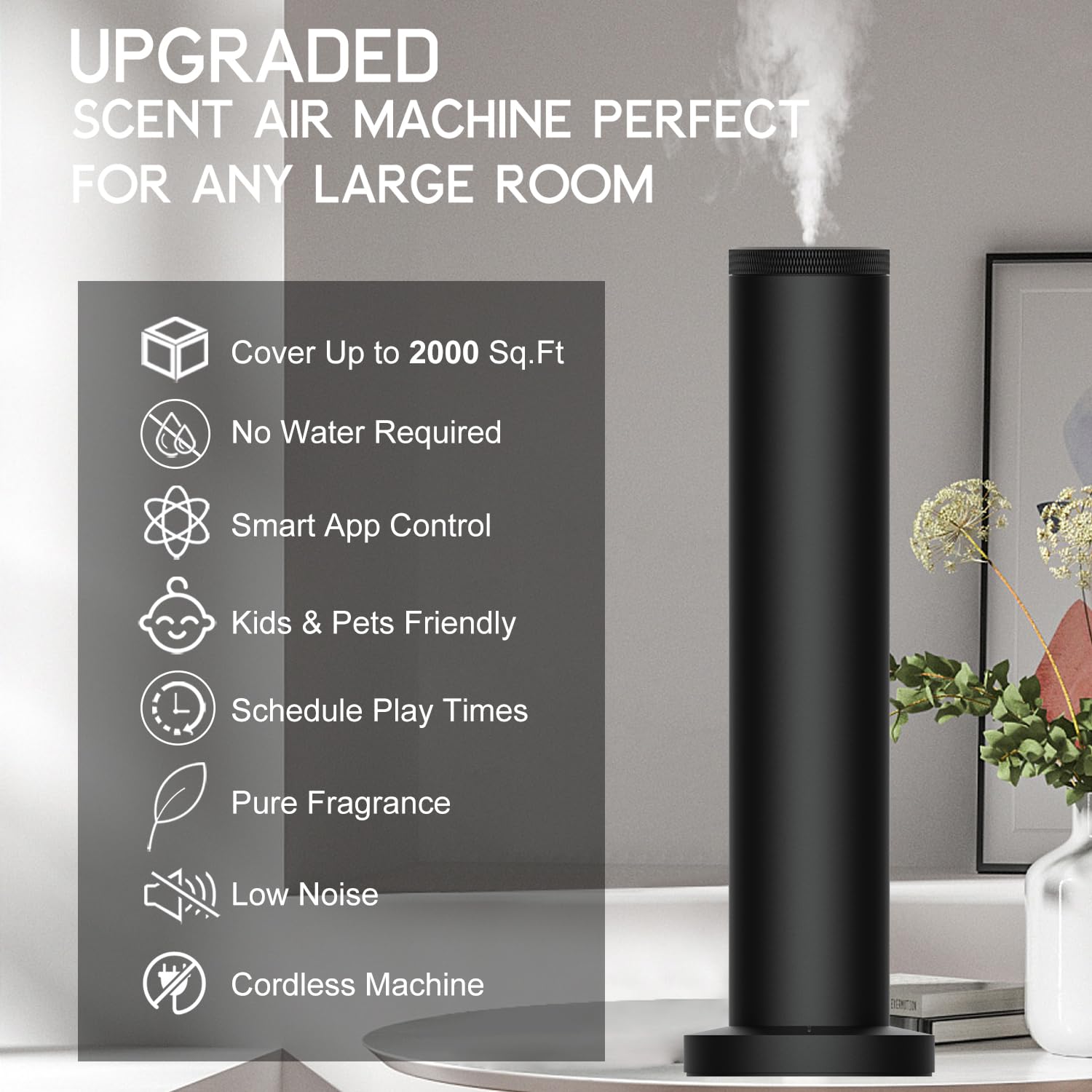 Difusor inalámbrico recargable mejorado 2025, difusor de aroma de hotel para toda la casa, máquina de aire aromático, control Bluetooth, difusor de aceite esencial sin agua para habitación grande