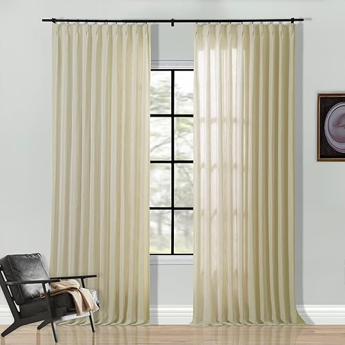 ChadMade Cortina plisada de lino pesado de 50 pulgadas de ancho x 96 pulgadas de largo, cortina plisada de 96 pulgadas de largo, cortina para