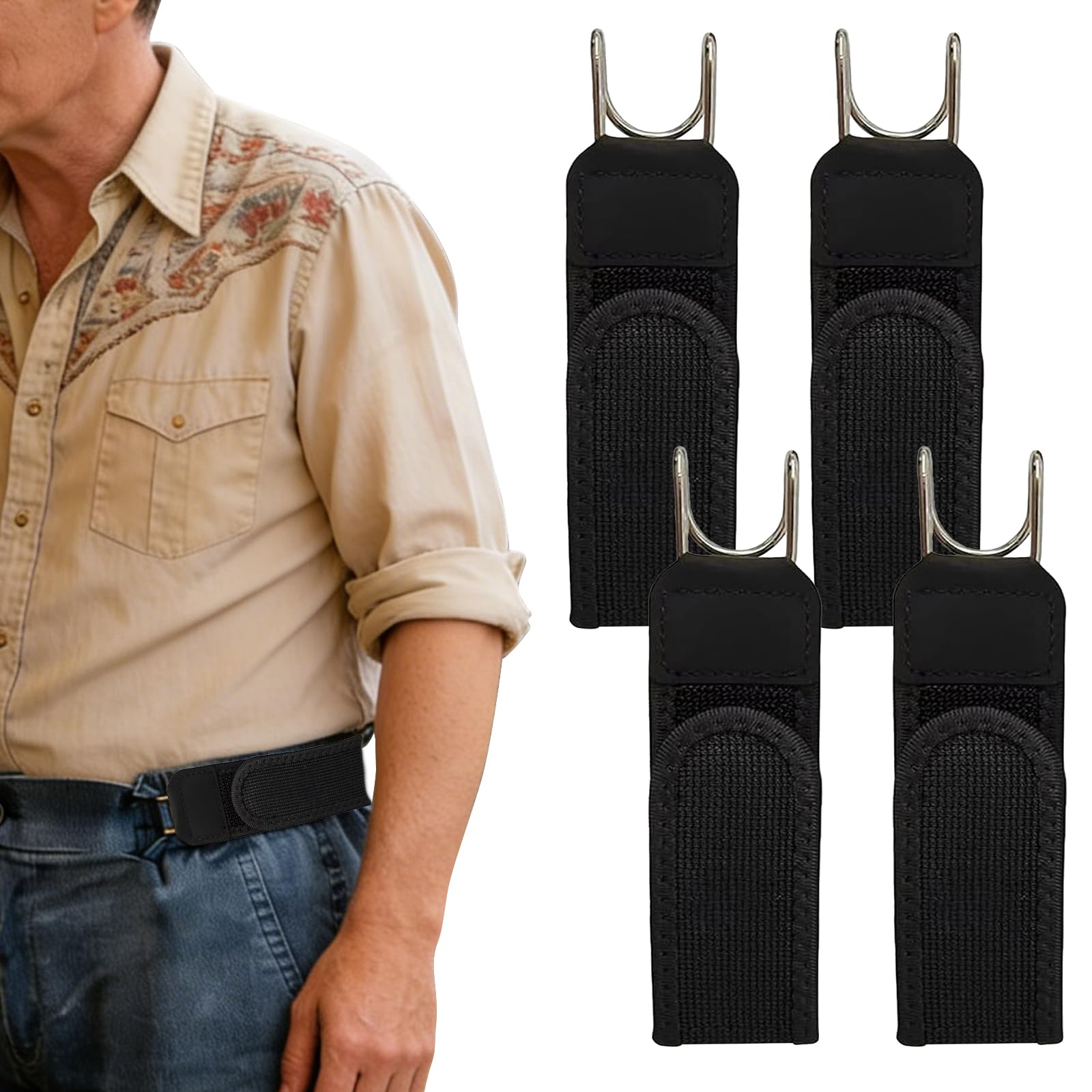 AMOturuxient 4 Pcs No Buckle Belts for Men Women, Adjustable Stretch Velcro Waist Belt, Unisex Side Fastening for Jeans, Trousers, Work, Casual & Outdoor Use (Black)