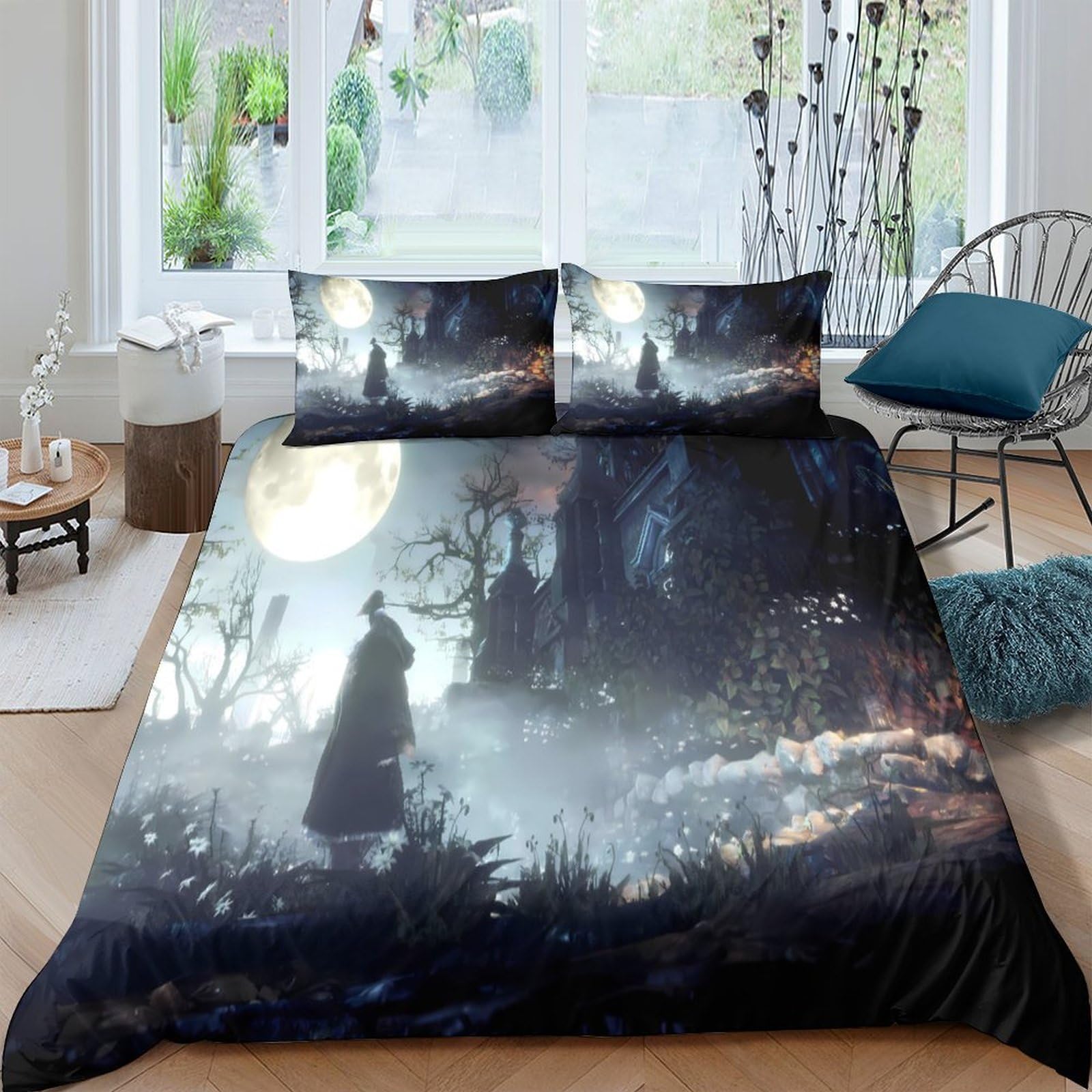 Ctjqhvkz Style-7 3D Printed Dark Forest Fitted Sheet Microfiber Soft Breathable Moonlight Castle Mattress Cover For Bedroom Dorm Mattress Protection Decor Single（135X200cm）
