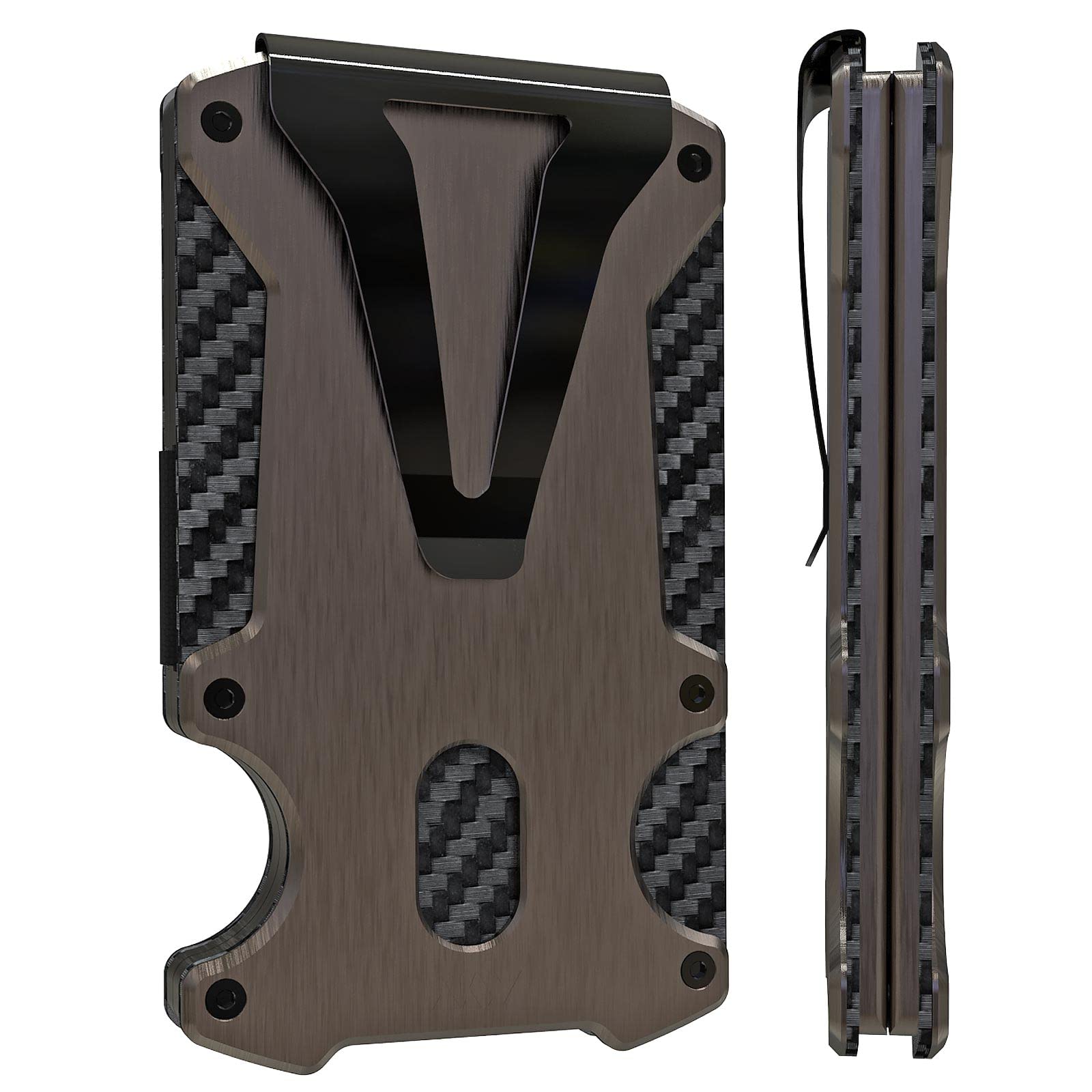 WXM Wallet for Men RFID Blocking Slim Front Pocket Real Carbon Fiber Credit Wallet Minimalist Best Mens Gift(Wallet Bronze)