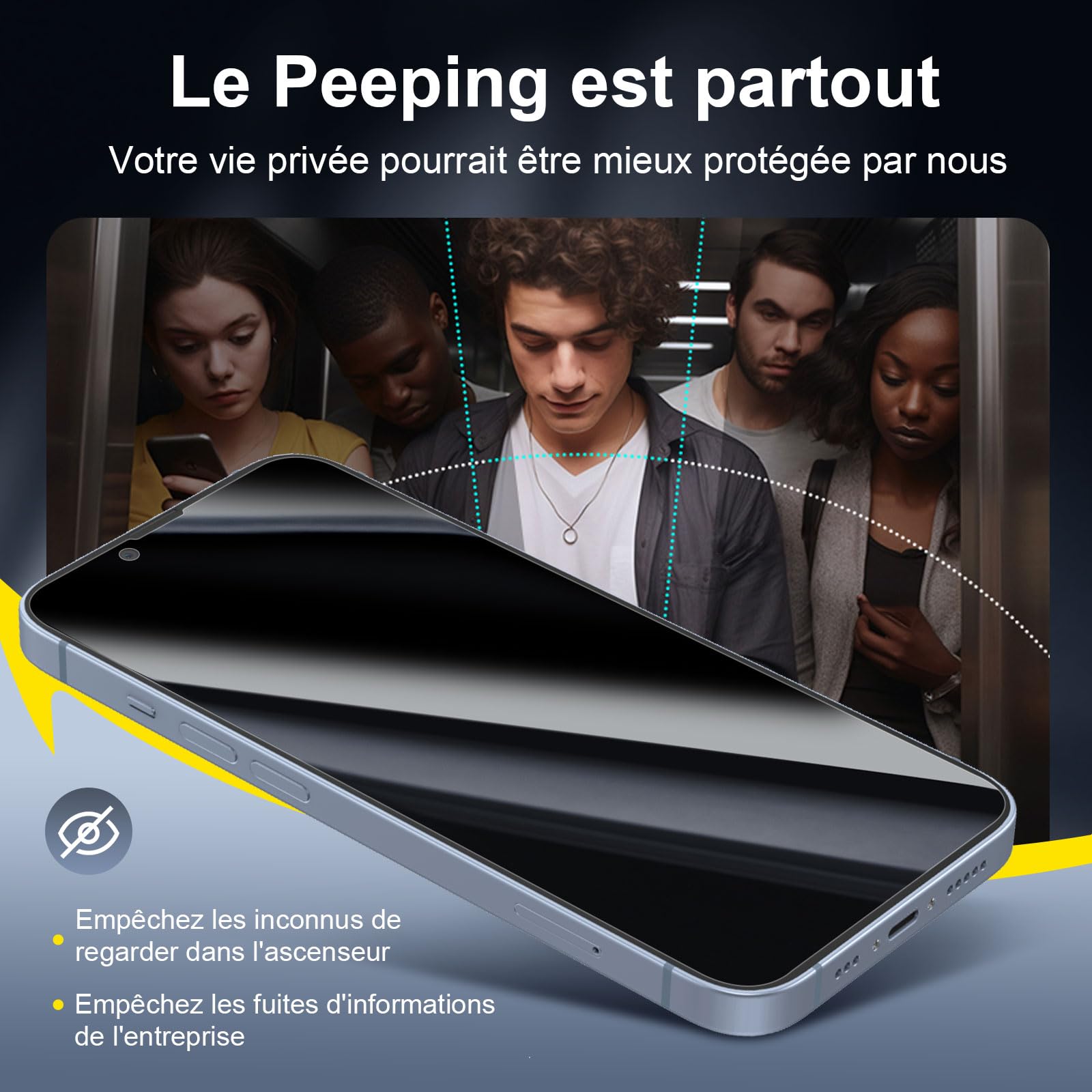 NEW'C Kit de 4, 2 x Verre Trempé Anti-Espion pour iPhone 14 (6,1 Pouces) et 2 x Protection Caméra Arrière - Ultra Résistant - Dureté 9H Glass- Angle de Confidentialité 28 Degrés Amélioré
