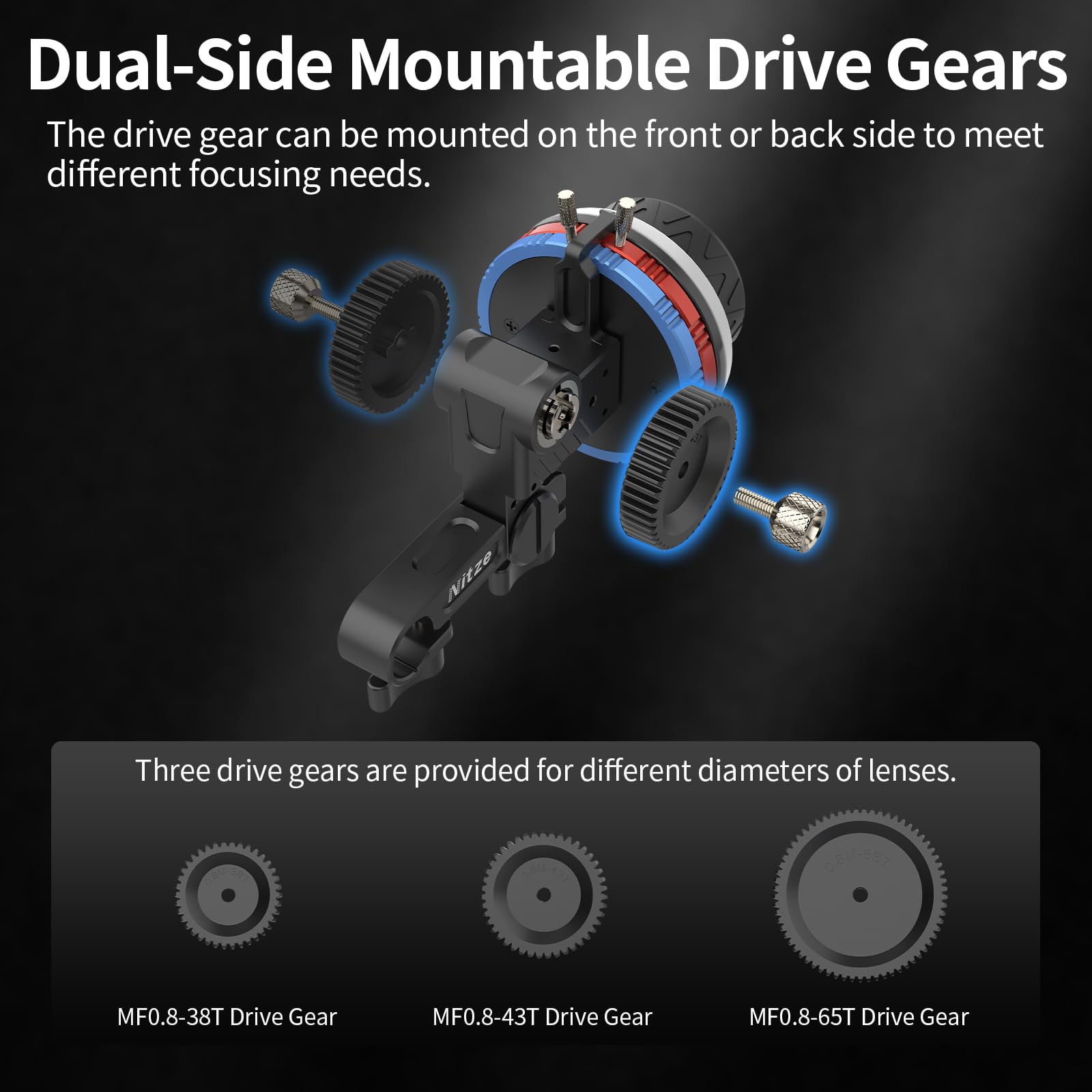 Nitze Mini Follow Focus Kit con 3 Drive Gears, Follow Focus con A/B Stops para DSLR Cámara con Varilla de 15 mm y Abrazadera de Varilla con Riel NATO para Sony A7 A9 FX3 FX30 GH5 S5 Jaula - MF15C