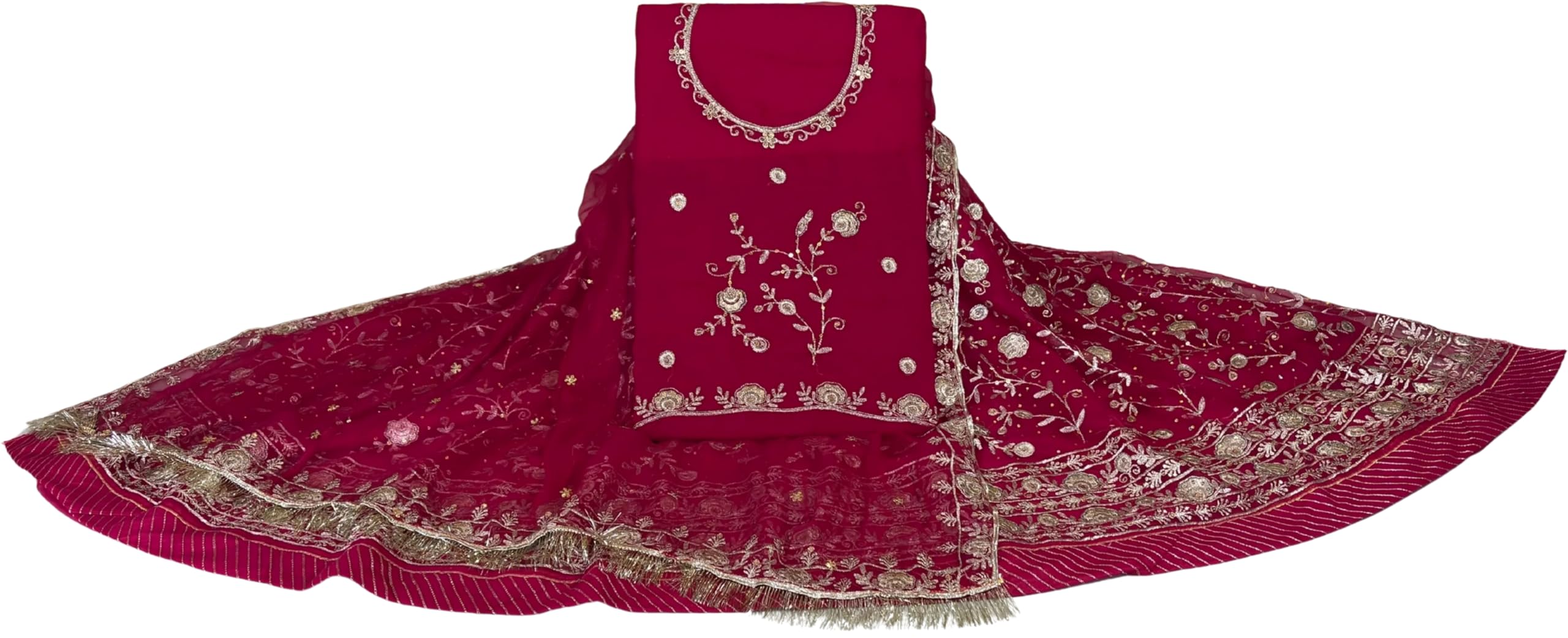 RAJASTHANI RAJPUTI POSHAK CHIFFON FULL EMBROIDERY 10 KALI LEHANGA ASTER MAGJI UNSTITCHED-image-45