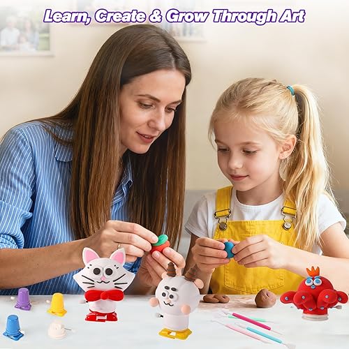 Miniatura 6 de Kit de arcilla seca al aire  Juego de 12 animales de arcilla para modelar con 6 bases móviles, ultraligero y suave, seguro antiadherente, kit de