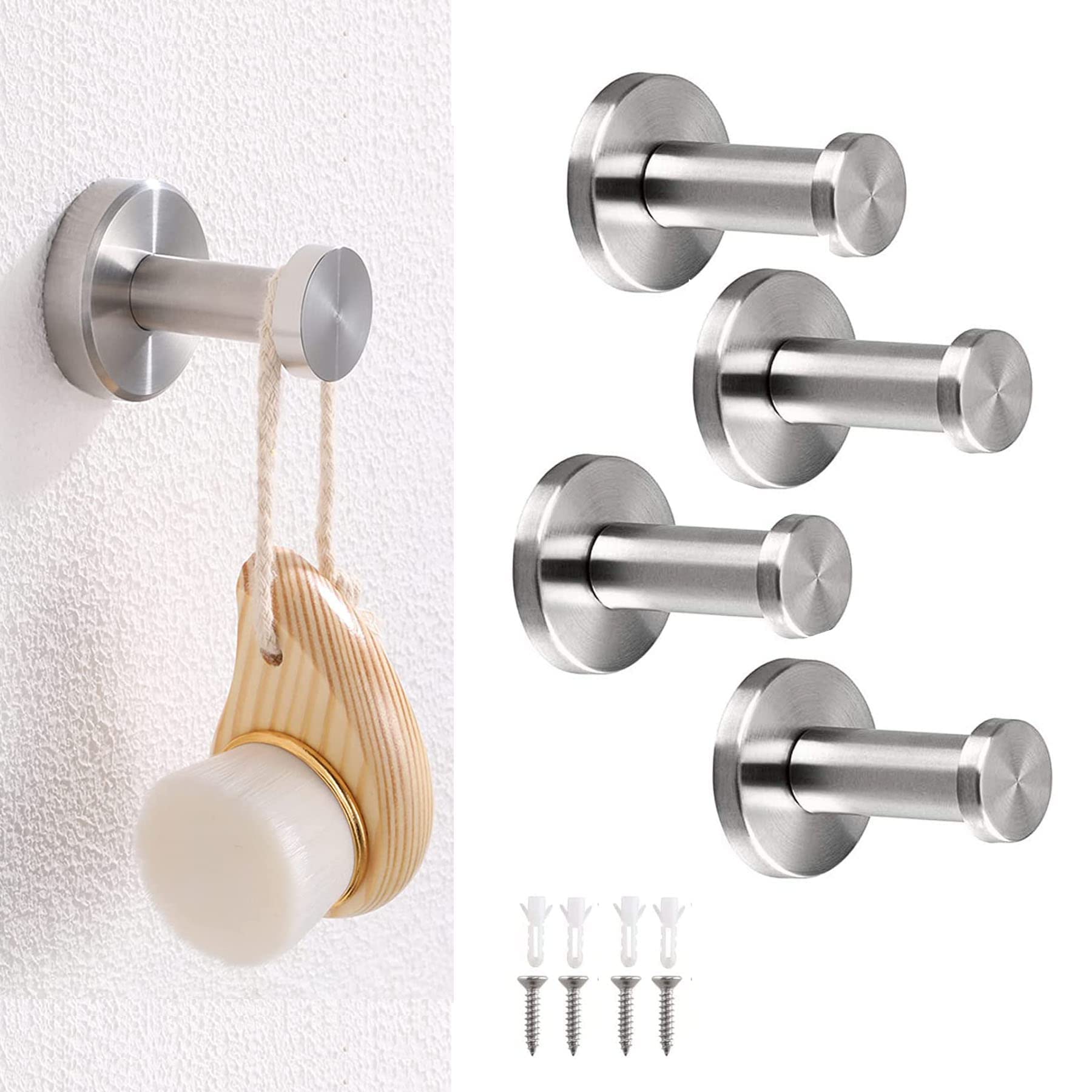 DINGFENG Crochets à Visser Patère Mural Ronde Acier Inoxydable Brossé Robuste 5cm 4 Pcs Crochets et Patères Pour la Mais