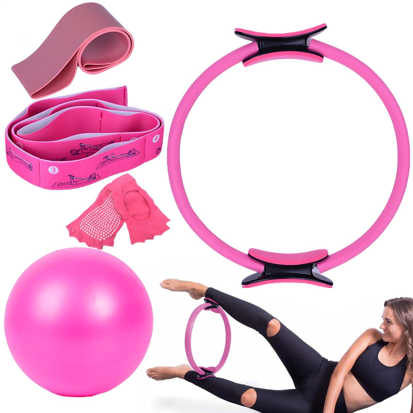 Kit D'équipement Pilates,anneau Pilates 5 Pièces, Ballon De Yoga, Bandes De Résistance, Chaussettes De Yoga, Ceinture D'étirement, Équipement D'entraînement À Domicile Pour La Stabilité, Les Étirement