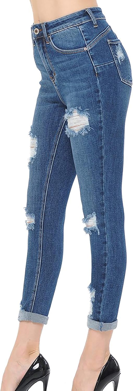 WAX JEAN Women's 'Butt I Love You' Push-Up High Rise Destructed Capri Jeans in Heritage Denim Fabric - Image 2