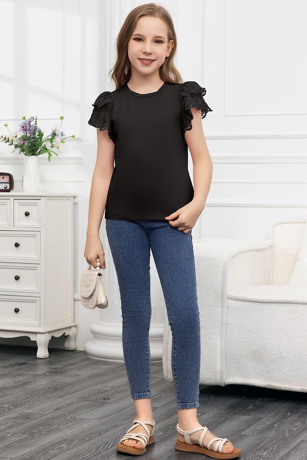 blibean Teen Girls Tshirt Cotton Flowy Short Sleeve Button Tops Size 6-15 Years - Image 5