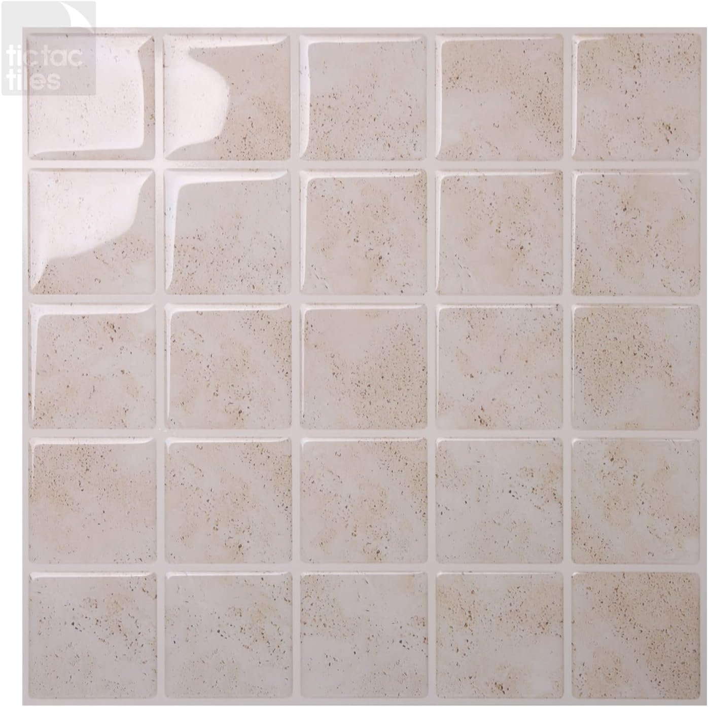 Tic Tac Tiles Peel and Stick Self Adhesive Removable Stick On Kitchen Backsplash Bathroom 3D Wall Tiles in Big Square Designs (5, Marmo Travertine)