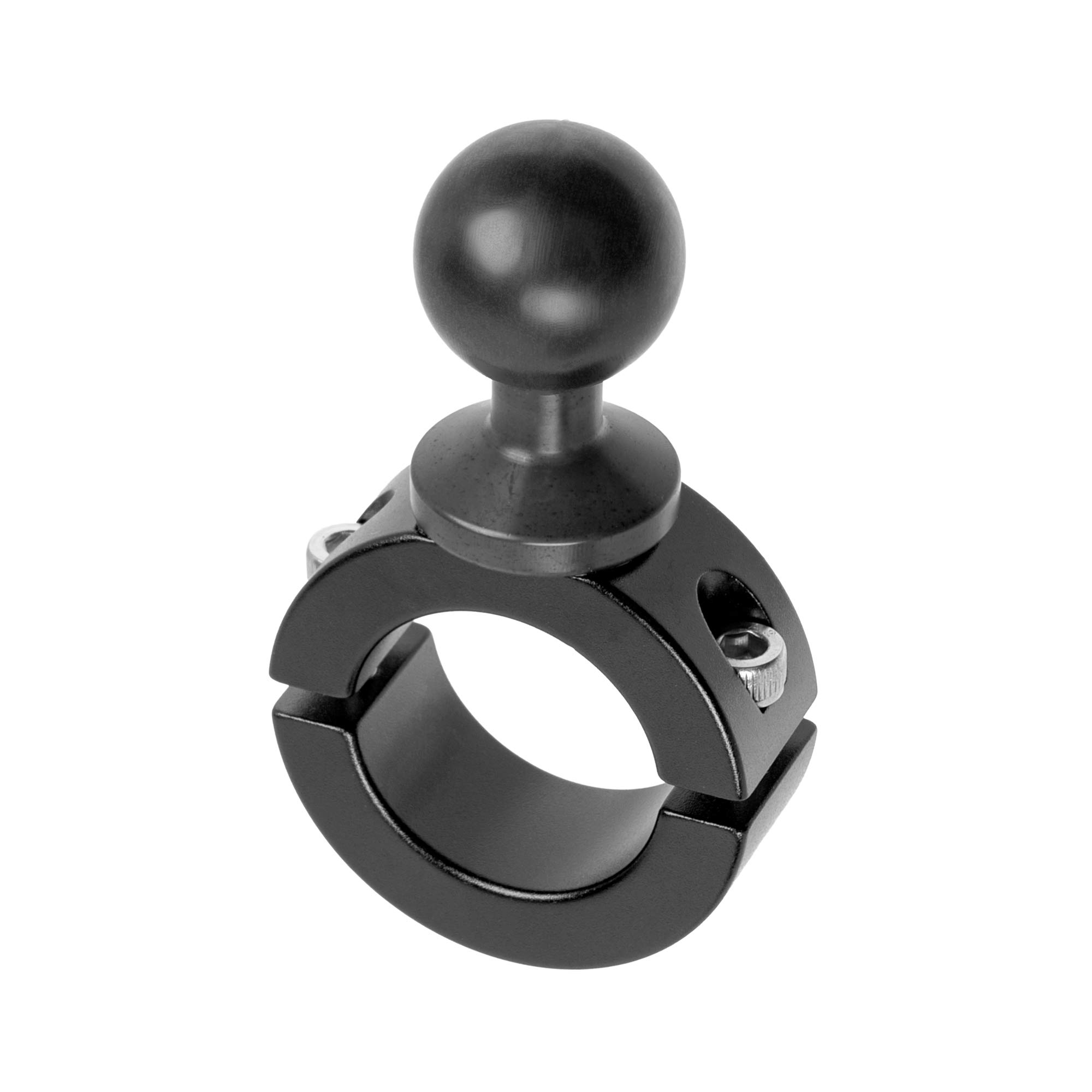 Motorcycle bar Mount with 1" Ball. Metal Construction with Rubberized Coating on Ball. Compatible with 1" Ball Systems from RAM, Arkon, iBolt and More. Tackform Enterprise Series.