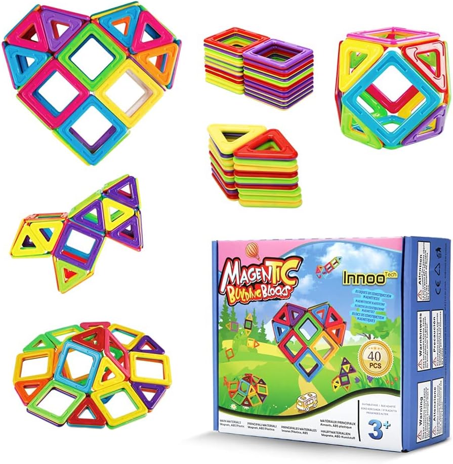 Faylor 40 Piece Large Size Magnetic Building Blocks, Fully Magnetic Kit, ABS Safety Plastic, Construction Toys Educational Toys for Toddlers & Kids, Single Shape Size: 6.45 * 6.45CM
